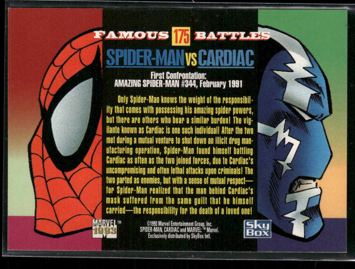 1993 SkyBox Marvel Universe #175 Spider-Man / Cardiac