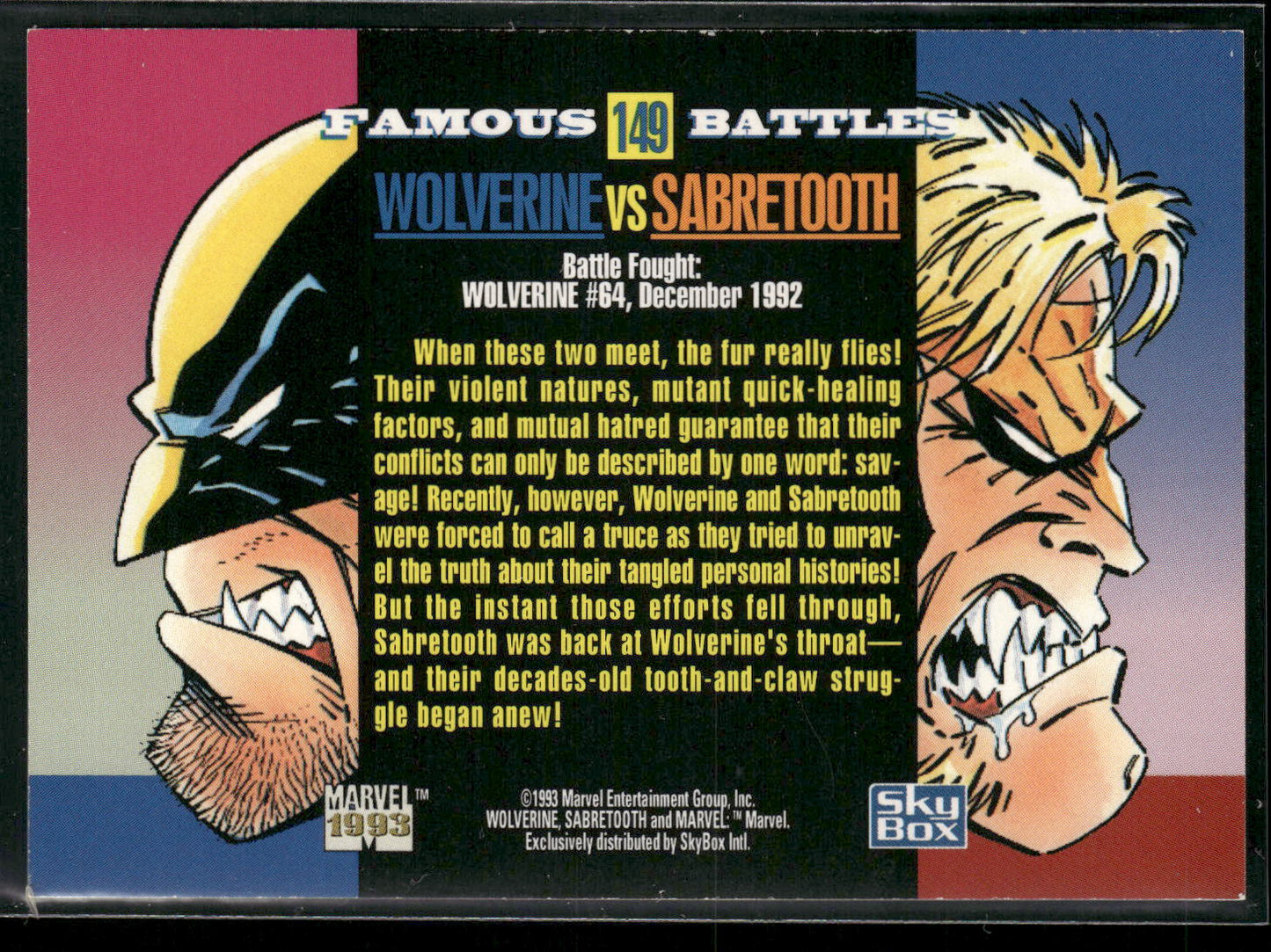 1993 SkyBox Marvel Universe #149 Wolverine / Sabretooth