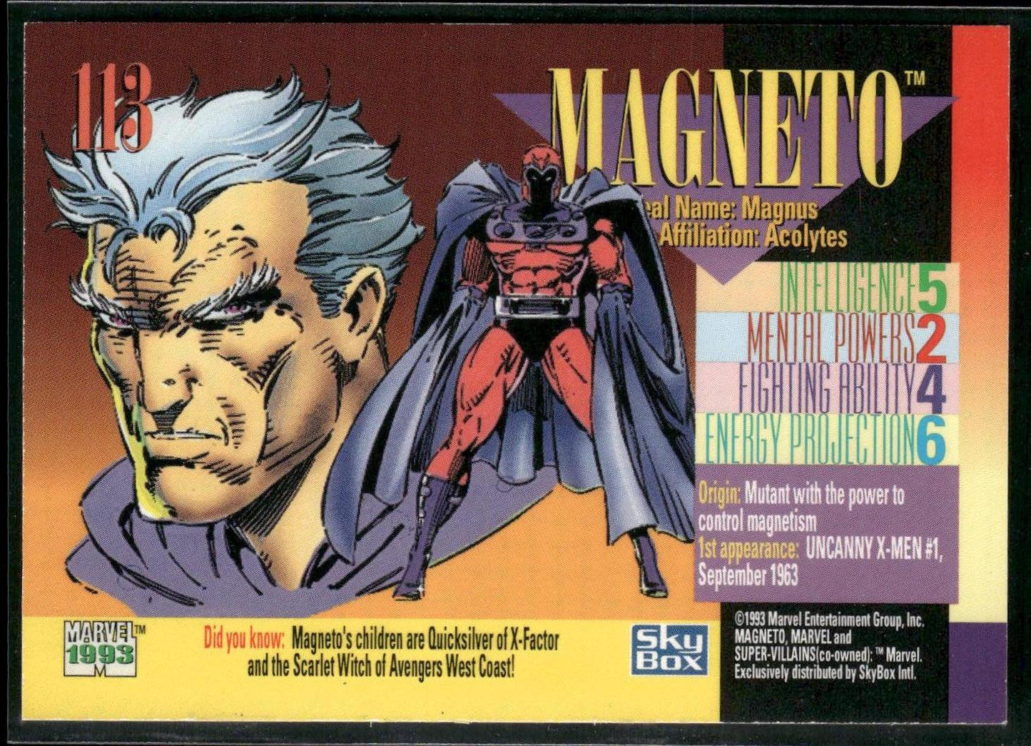 1993 SkyBox Marvel Universe #113 Magneto