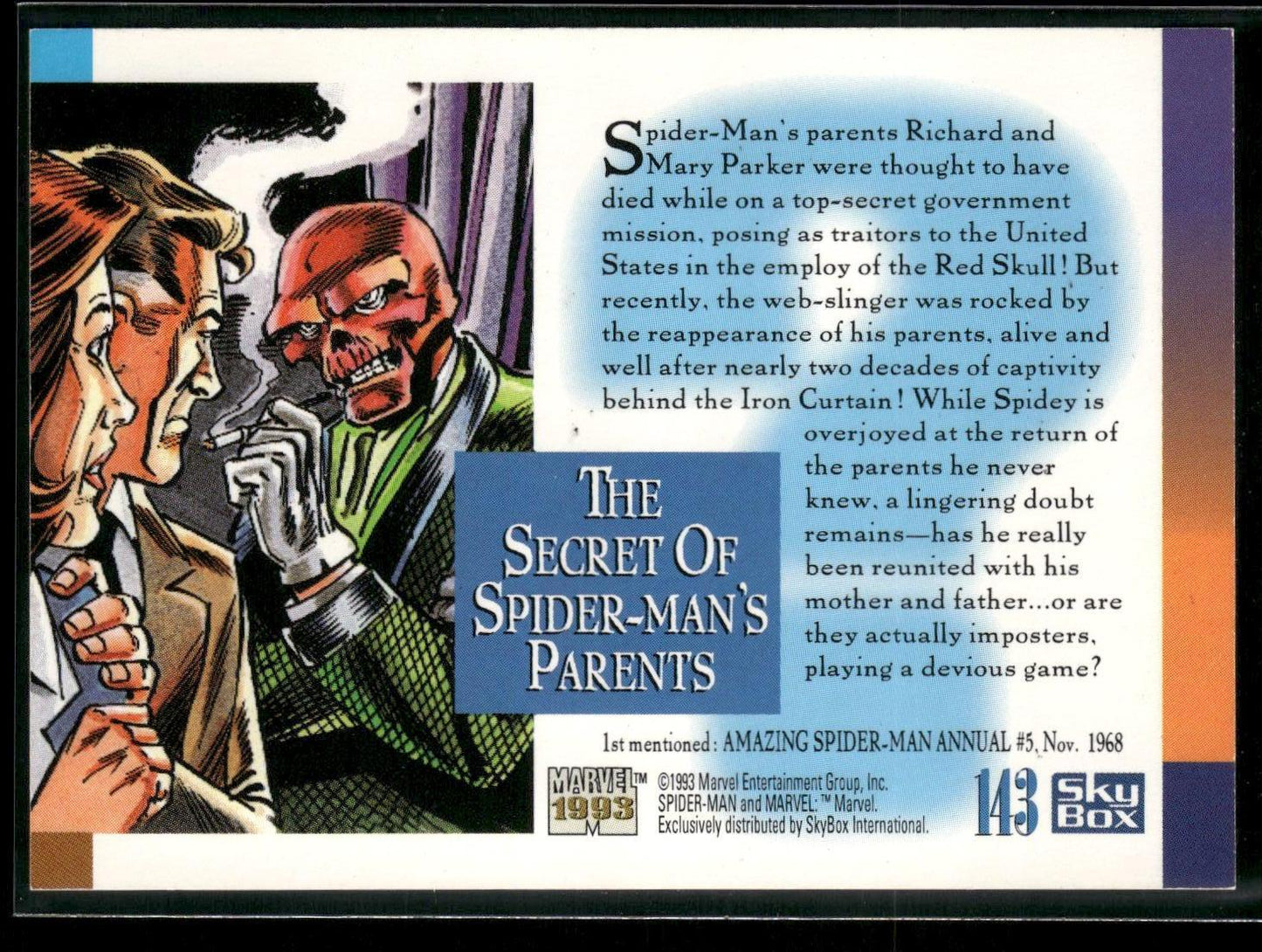 1993 SkyBox Marvel Universe #143 The Secret of Spider-Man's Parents