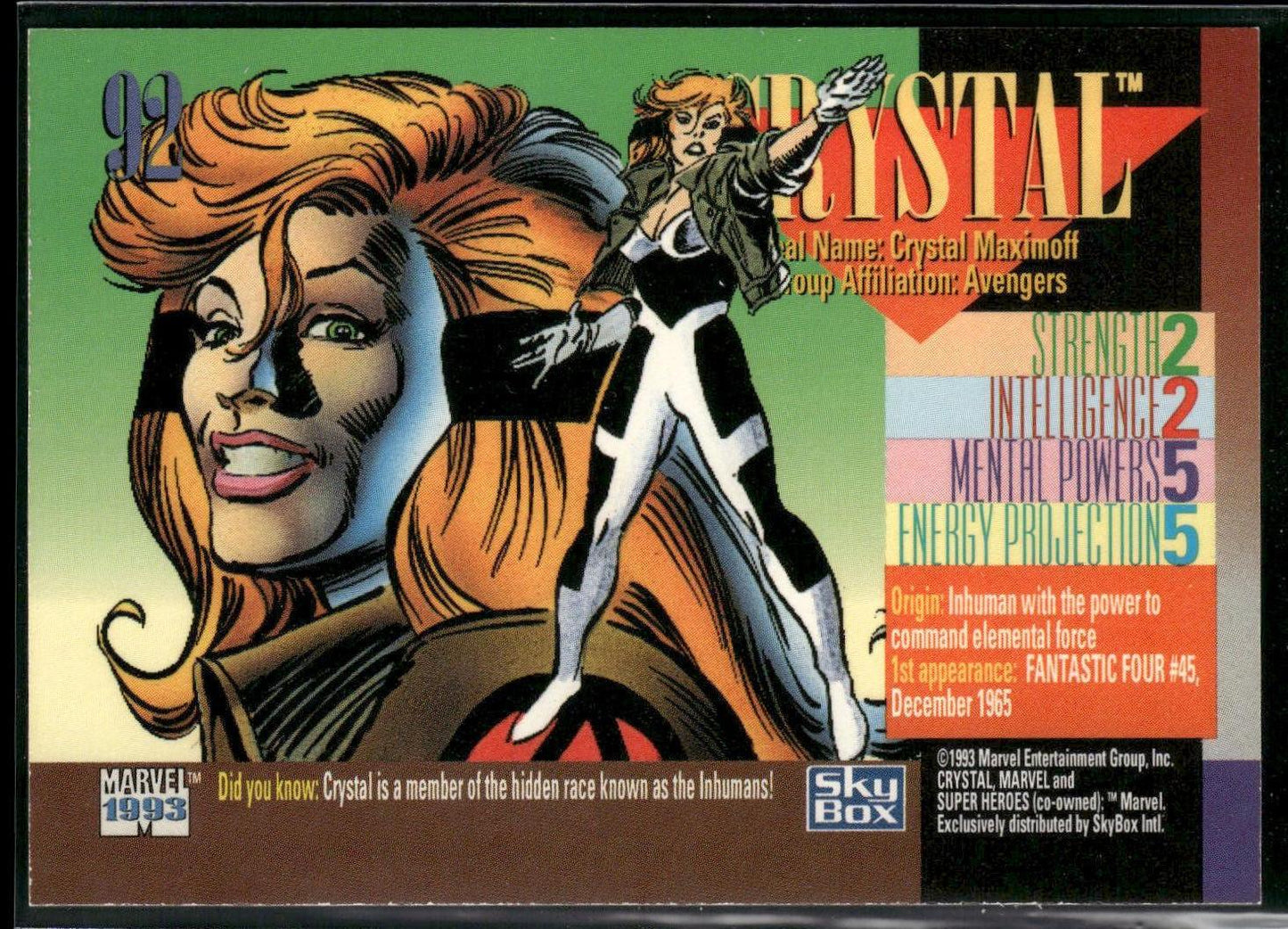 1993 SkyBox Marvel Universe #92 Crystal