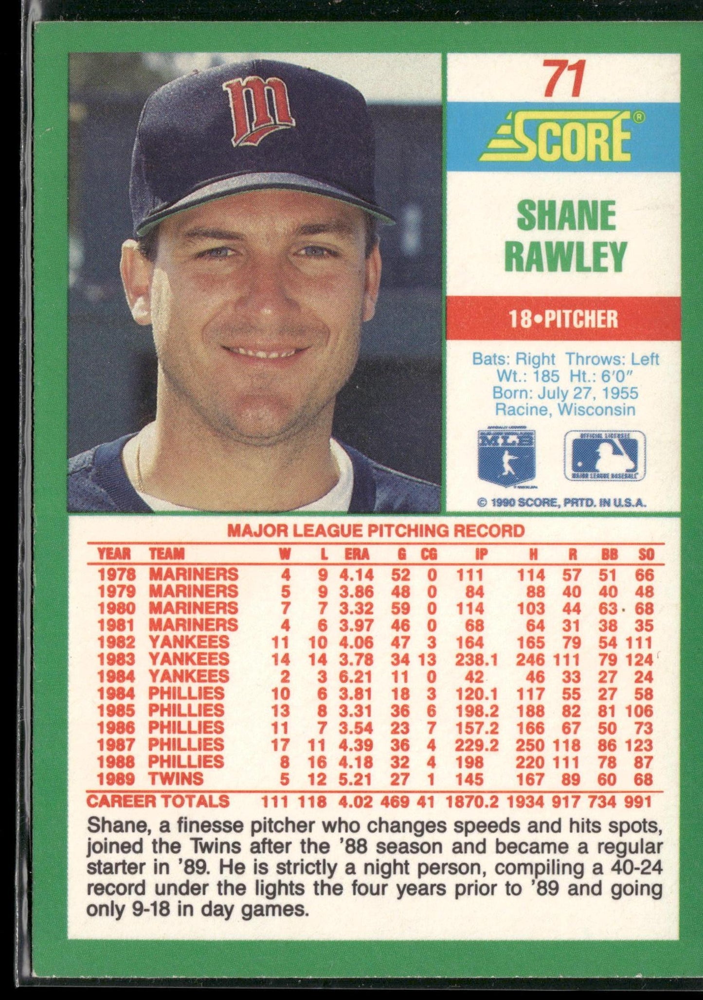 1990 Score #71 Shane Rawley