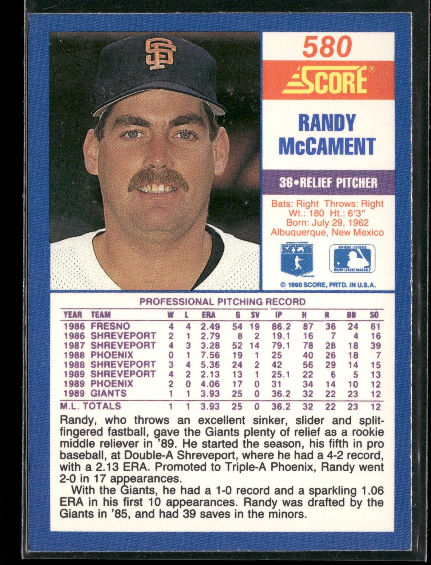 1990 Score #580 Randy McCament