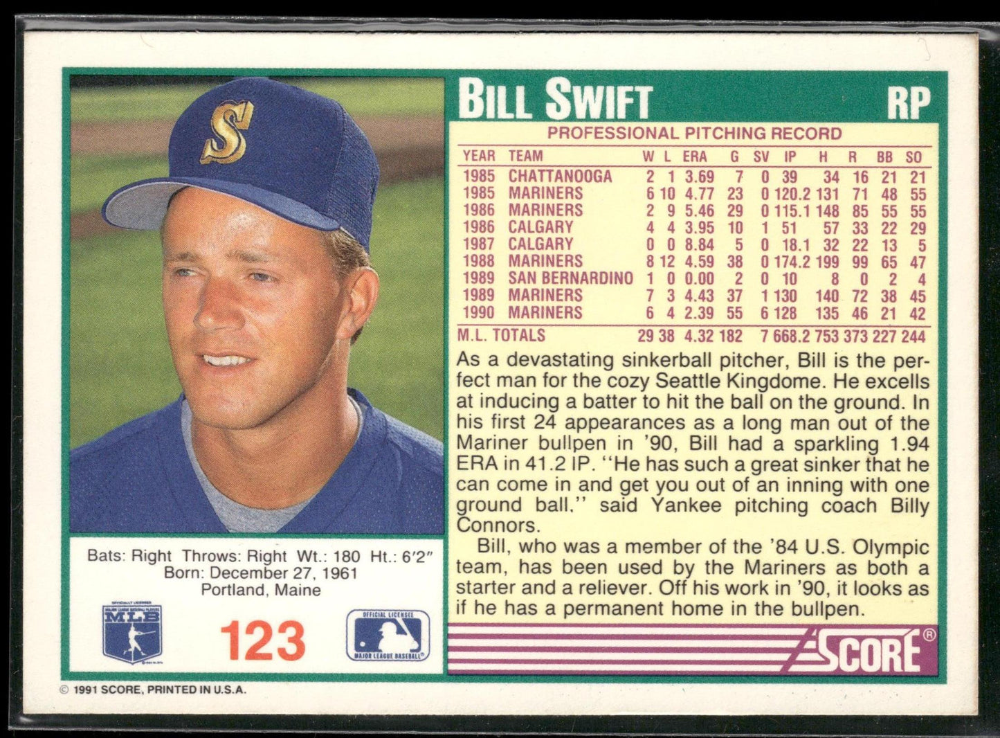 1991 Score #123 Bill Swift