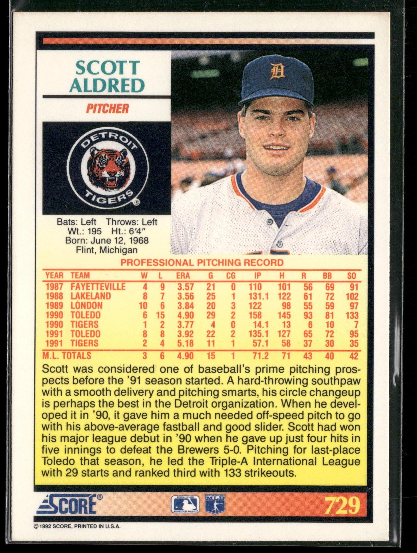 1992 Score #729 Scott Aldred
