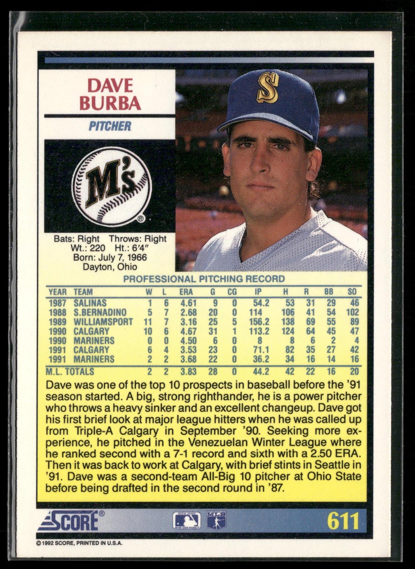 1992 Score #611 Dave Burba