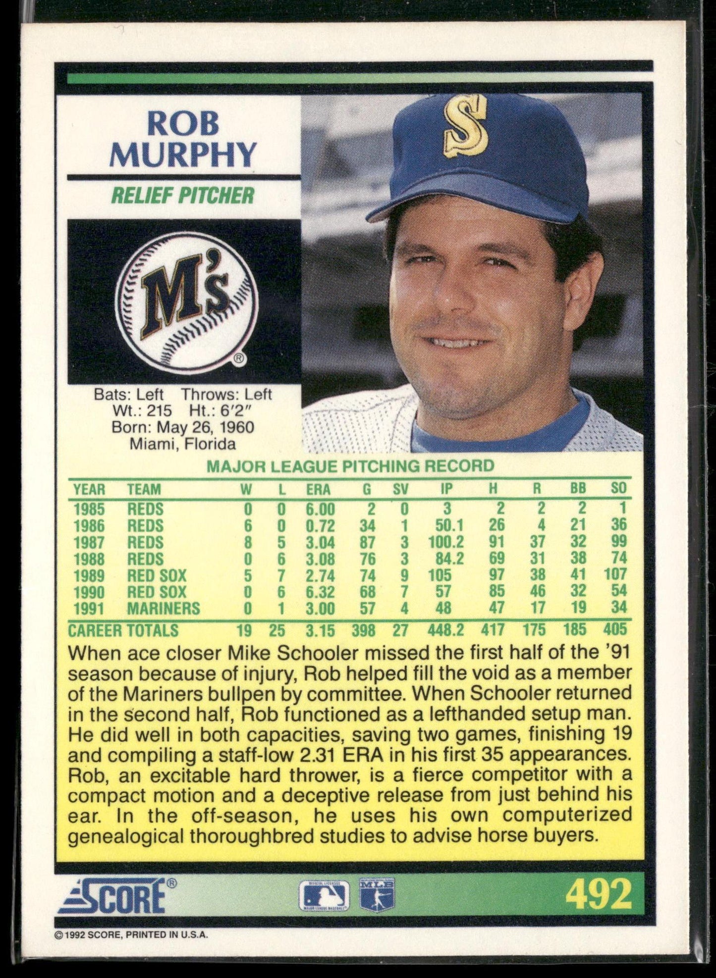 1992 Score #492 Rob Murphy