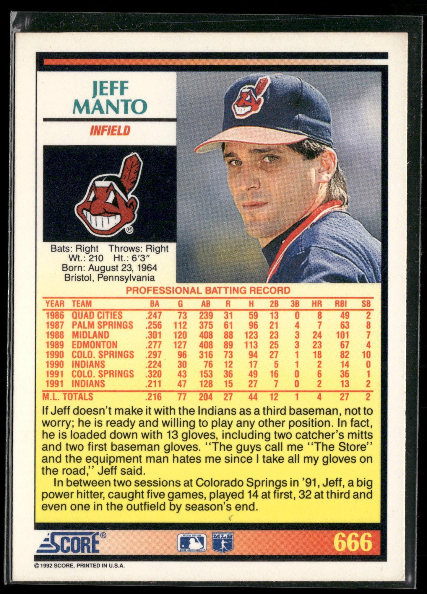 1992 Score #666 Jeff Manto