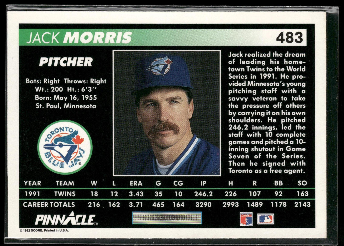 1992 Pinnacle #483 Jack Morris