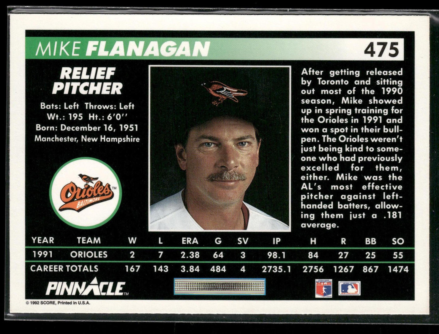 1992 Pinnacle #475 Mike Flanagan