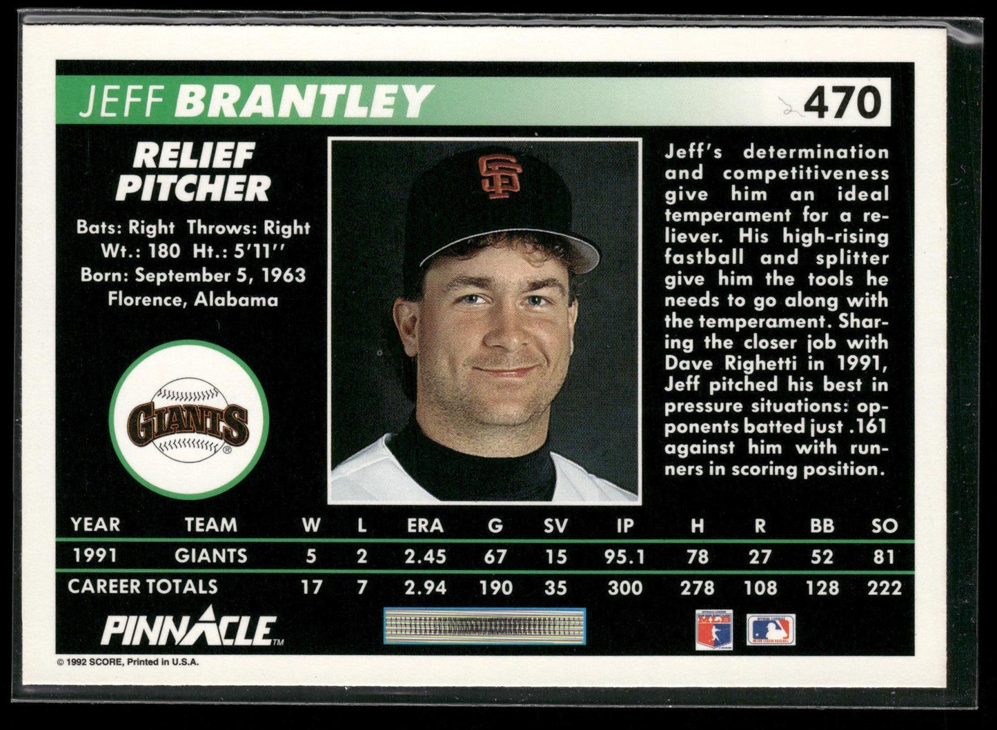 1992 Pinnacle #470 Jeff Brantley