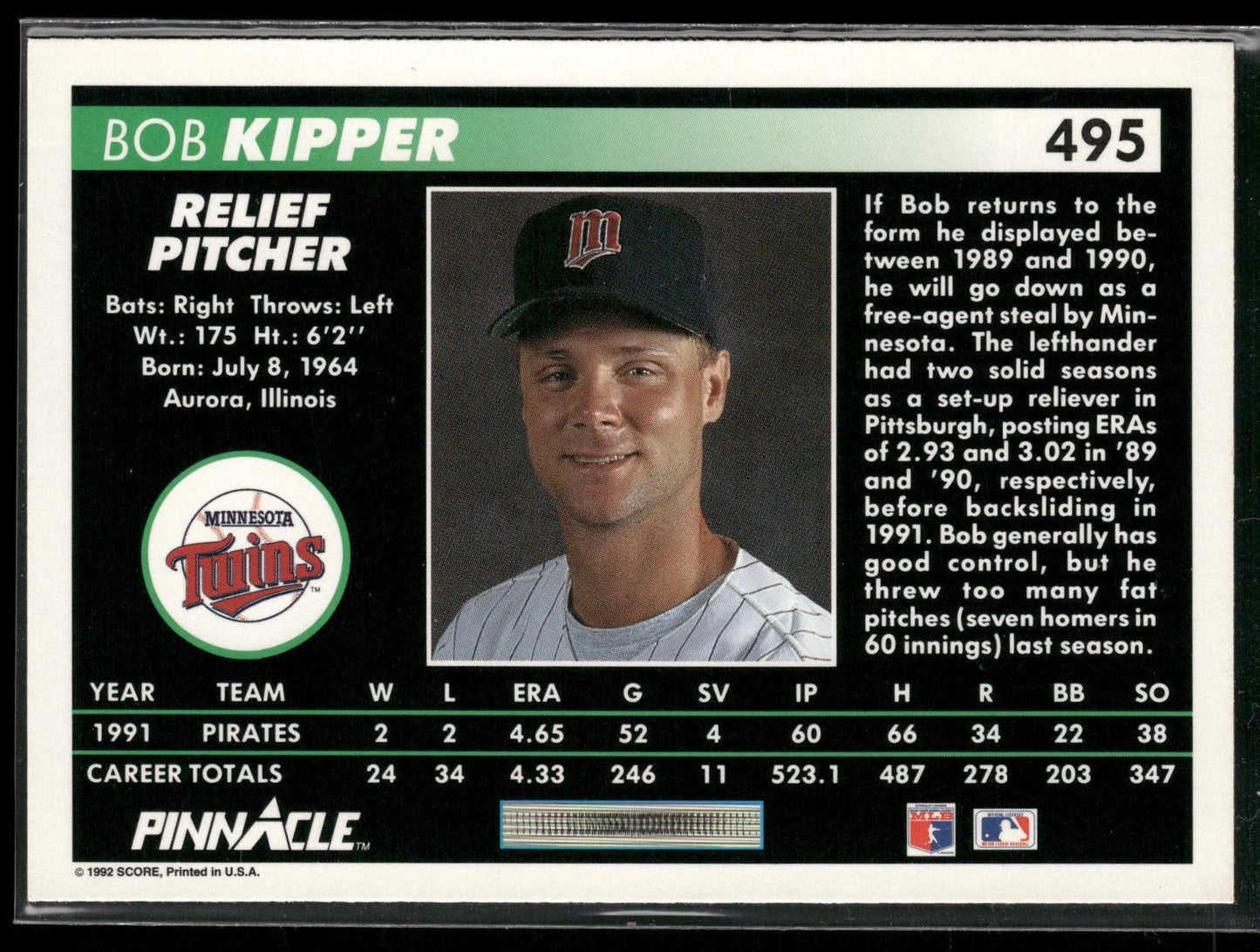 1992 Pinnacle #495 Bob Kipper