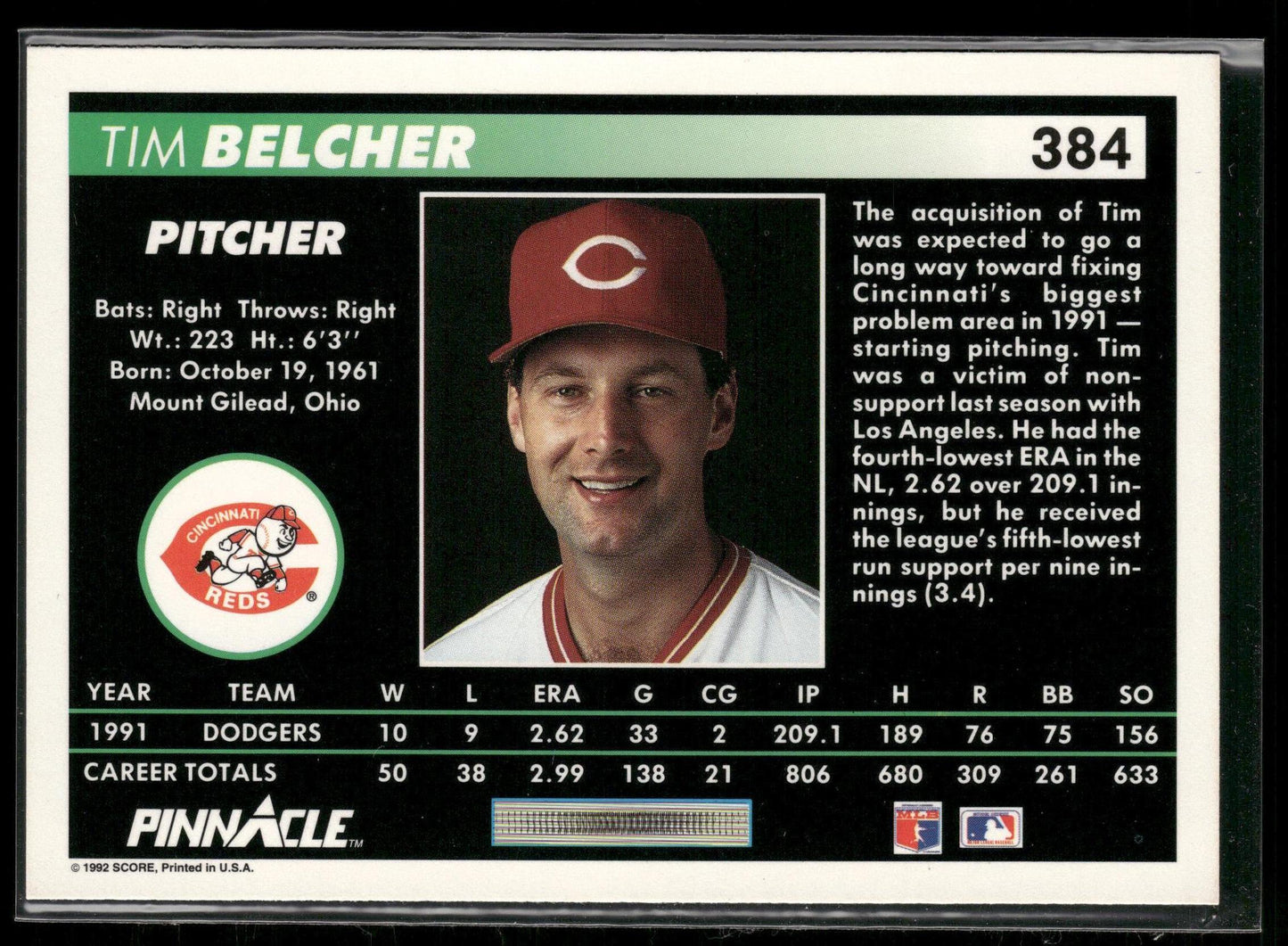 1992 Pinnacle #384 Tim Belcher
