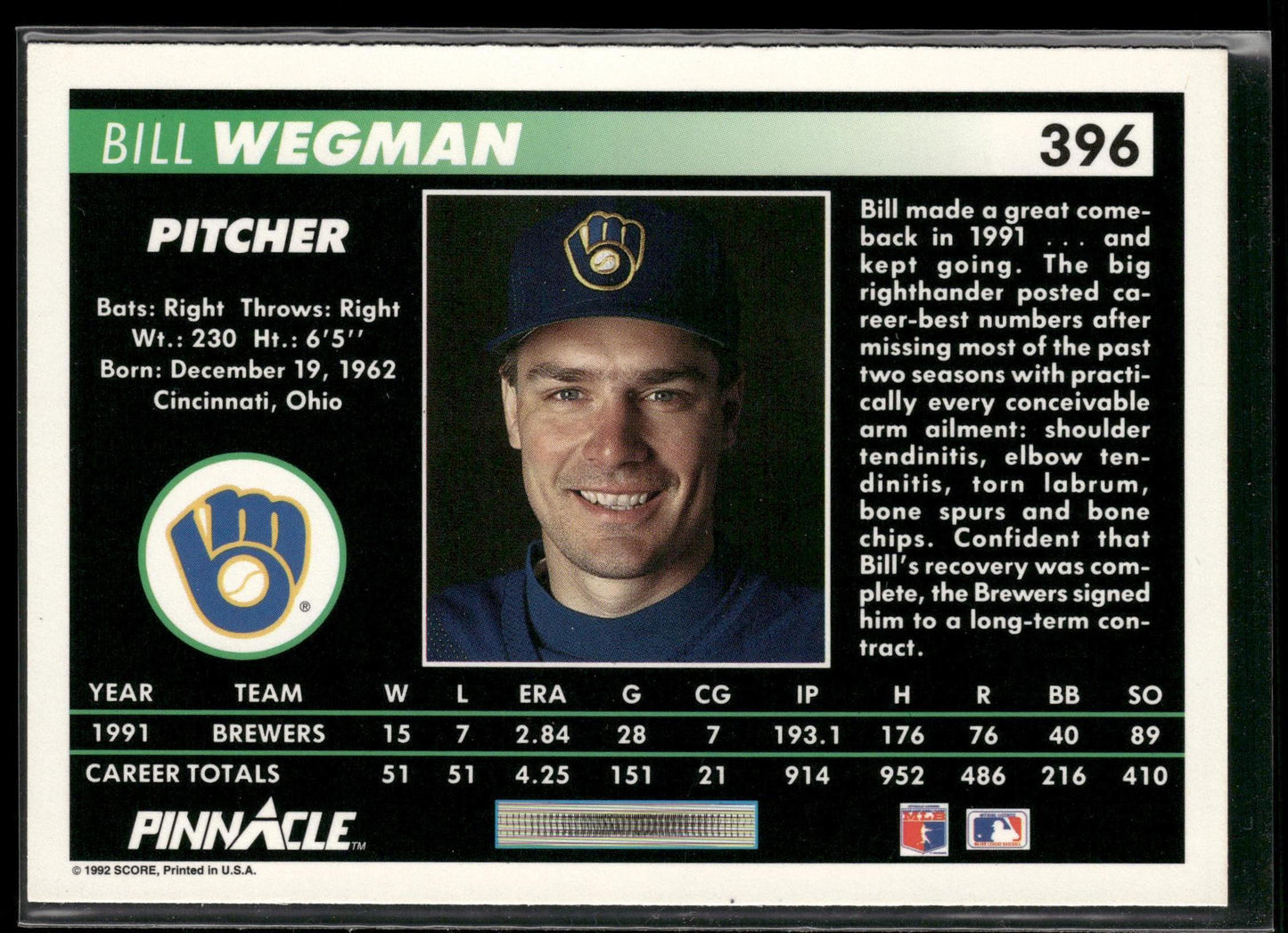 1992 Pinnacle #396 Bill Wegman