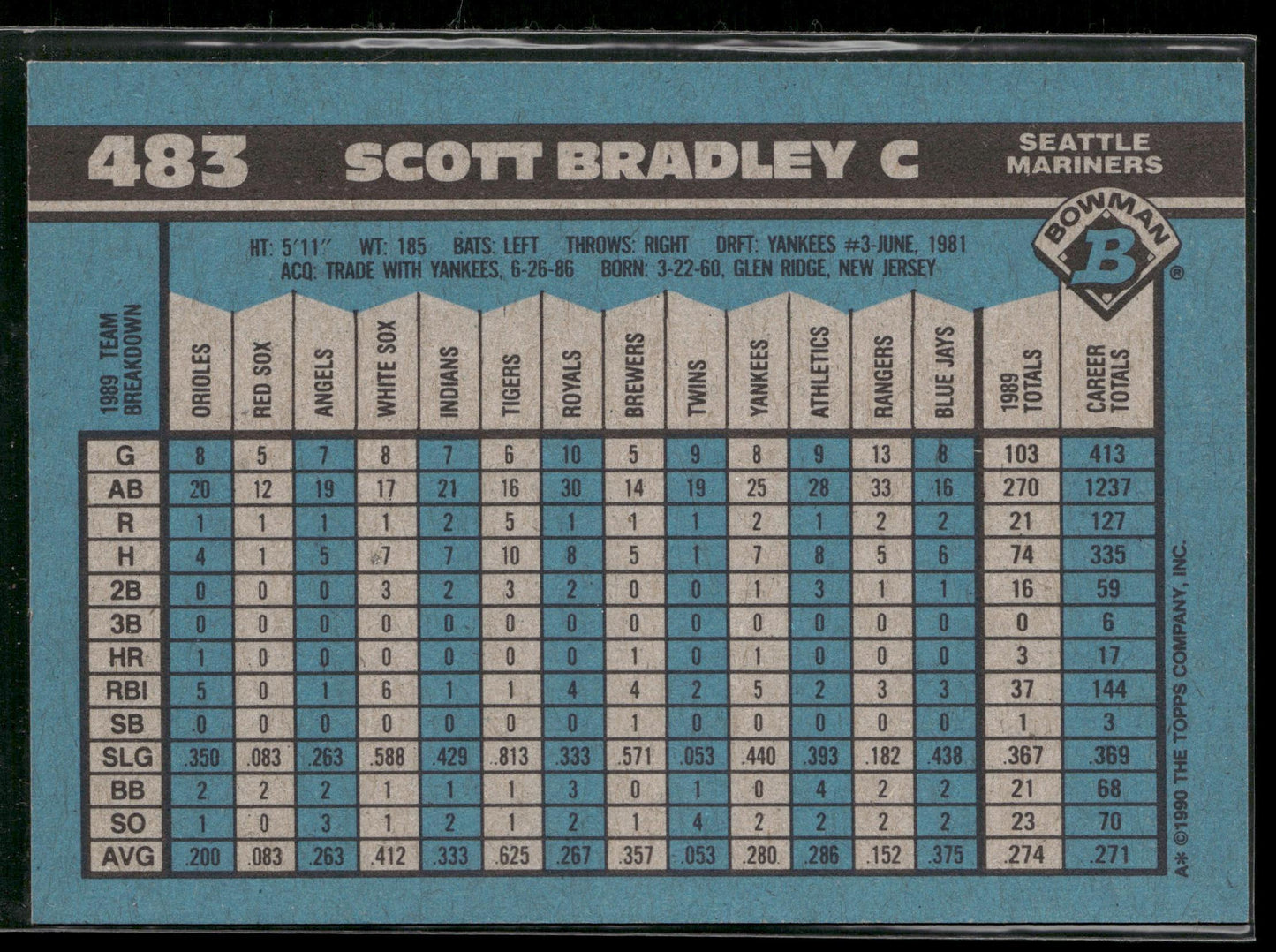 1990 Bowman #483 Scott Bradley