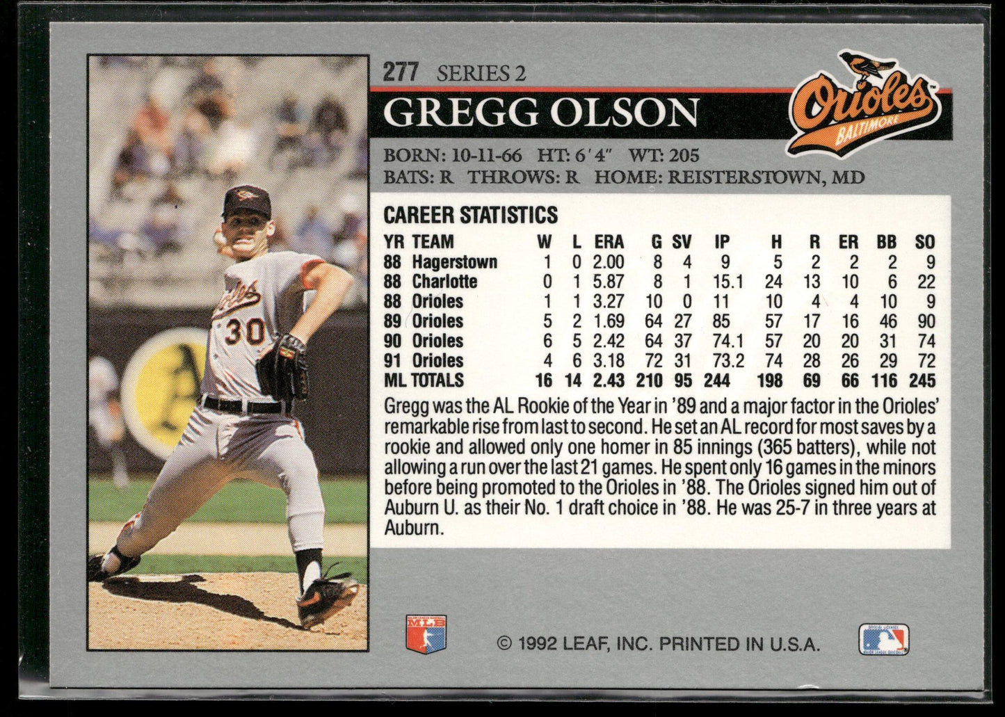 1992 Leaf #277 Gregg Olson