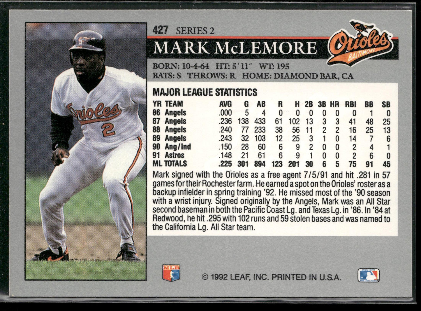 1992 Leaf #427 Mark McLemore