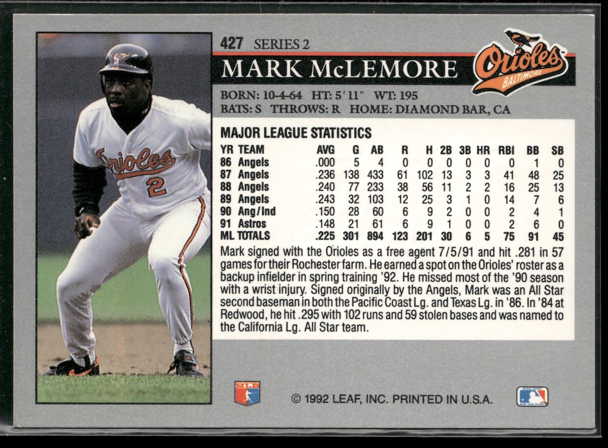 1992 Leaf #427 Mark McLemore