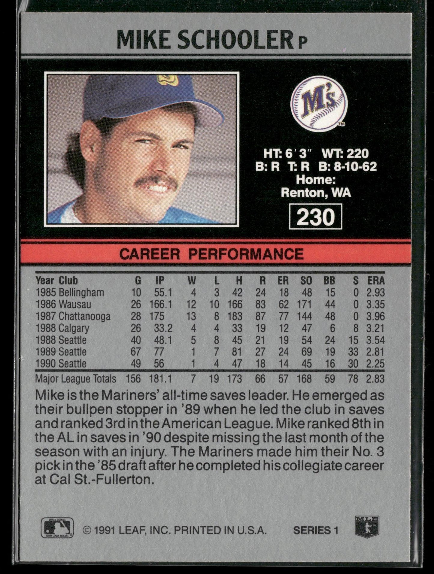 1991 Leaf #230 Mike Schooler