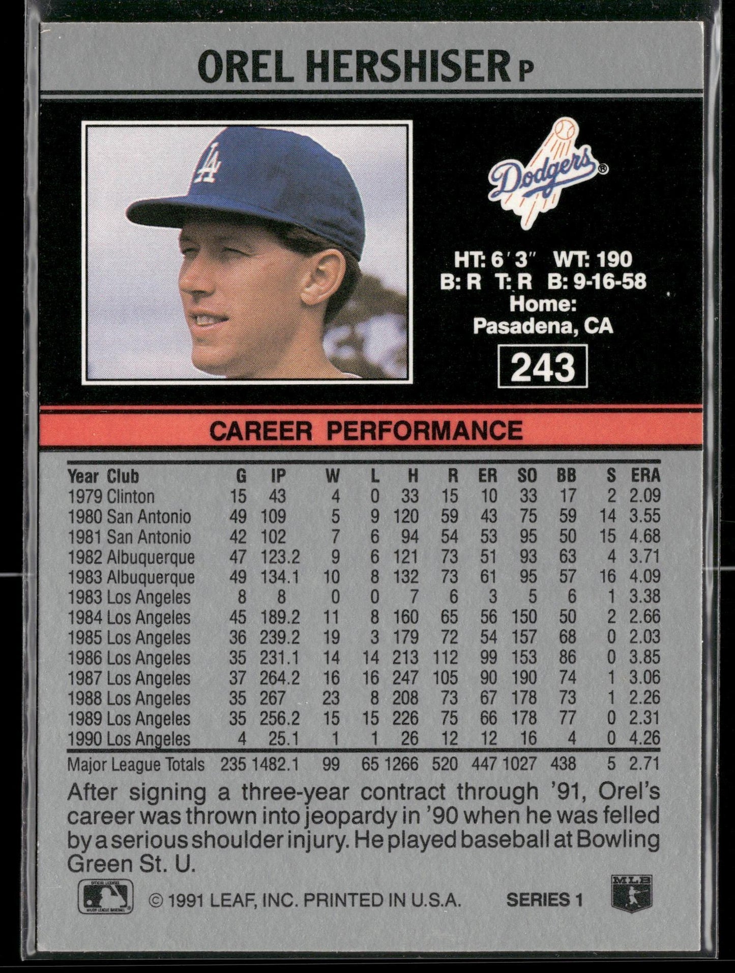 1991 Leaf #243 Orel Hershiser