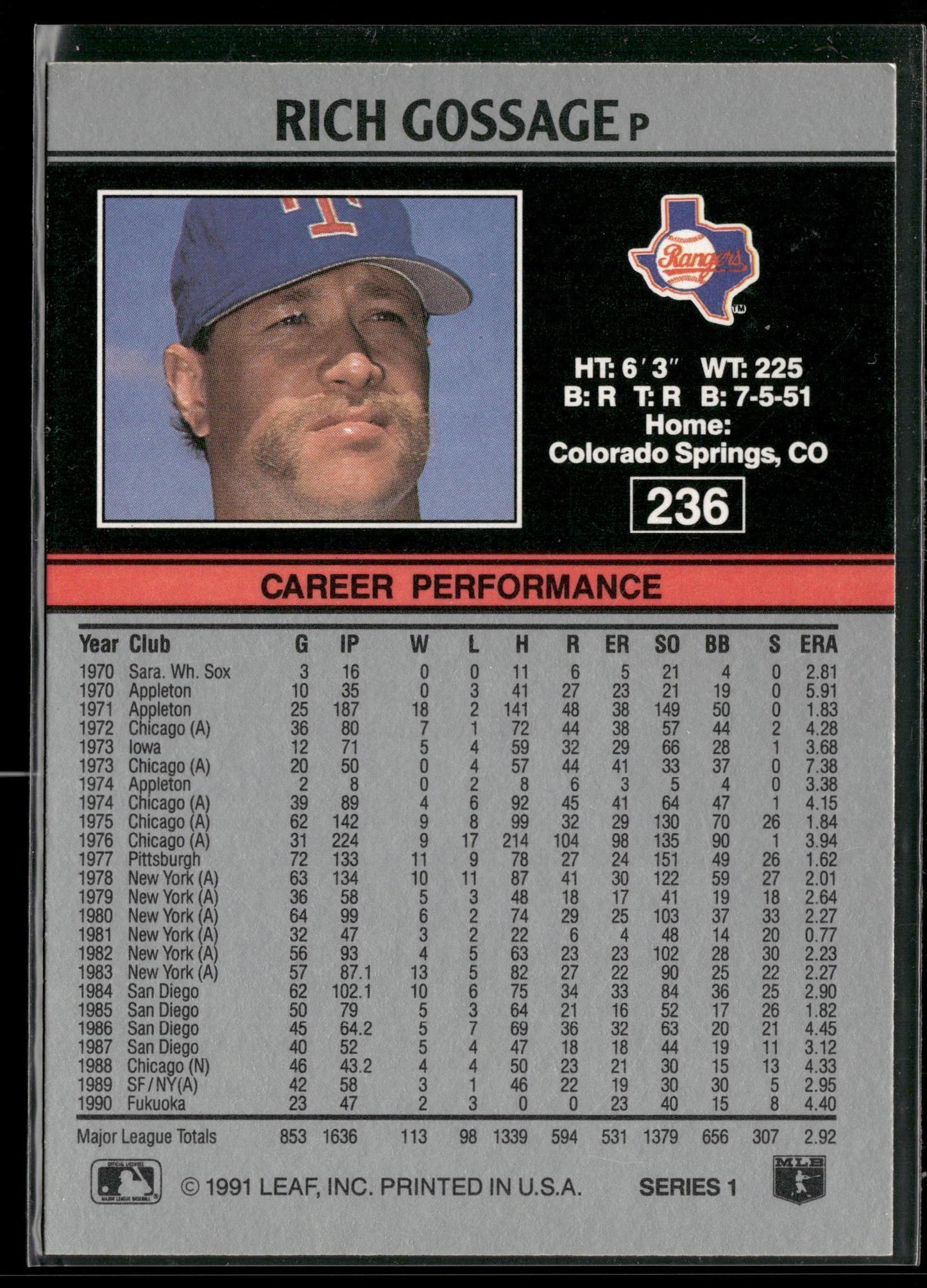1991 Leaf #236 Rich Gossage