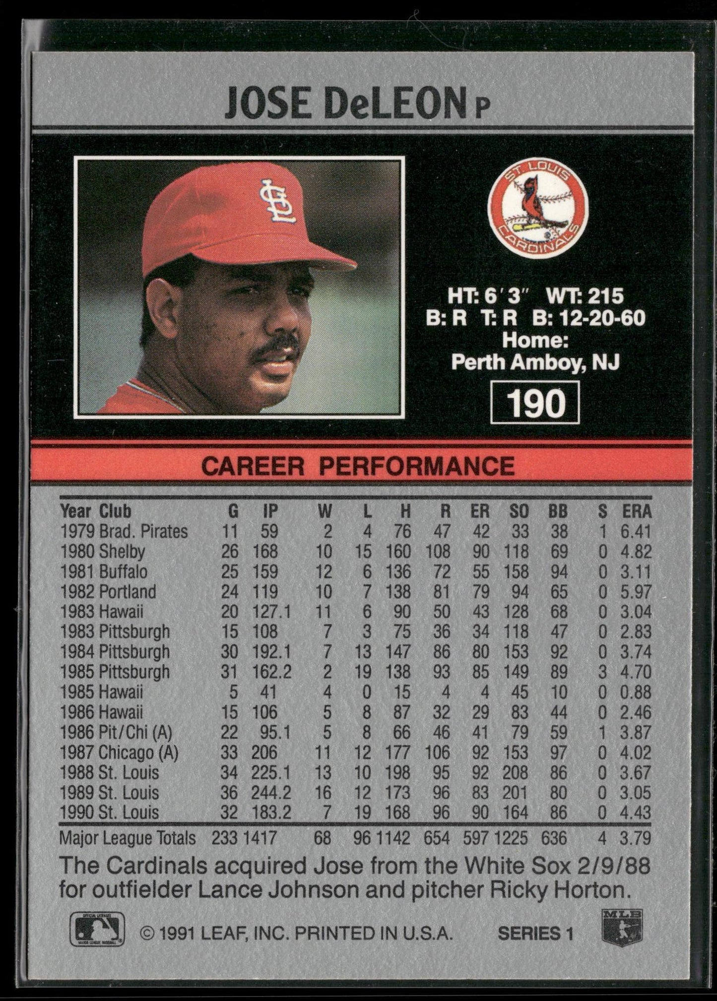 1991 Leaf #190 Jose DeLeon