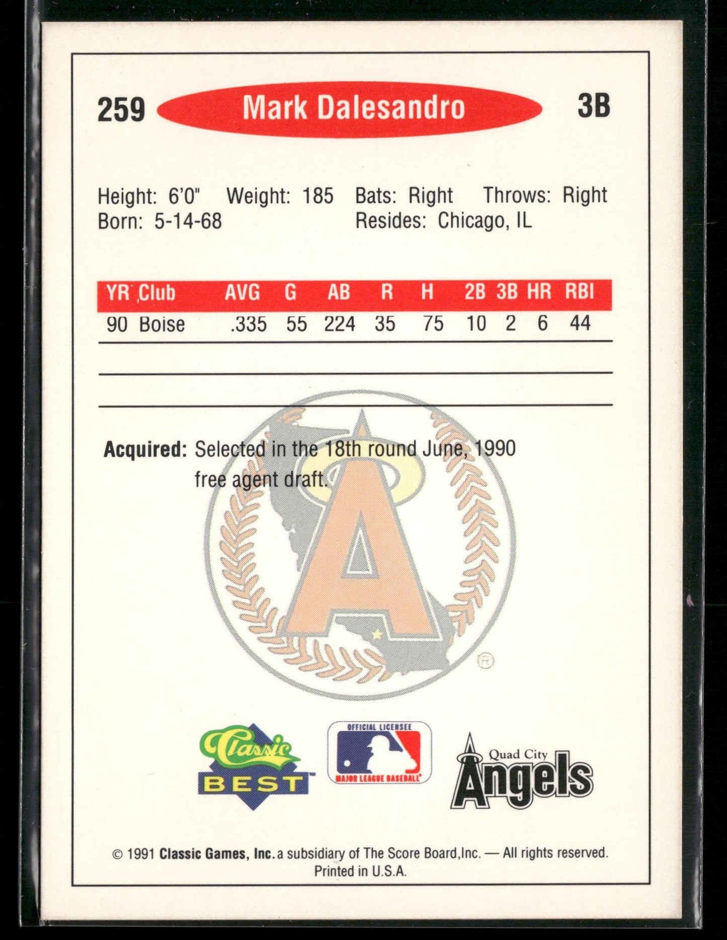 1991 Classic Best #259 Mark Dalesandro
