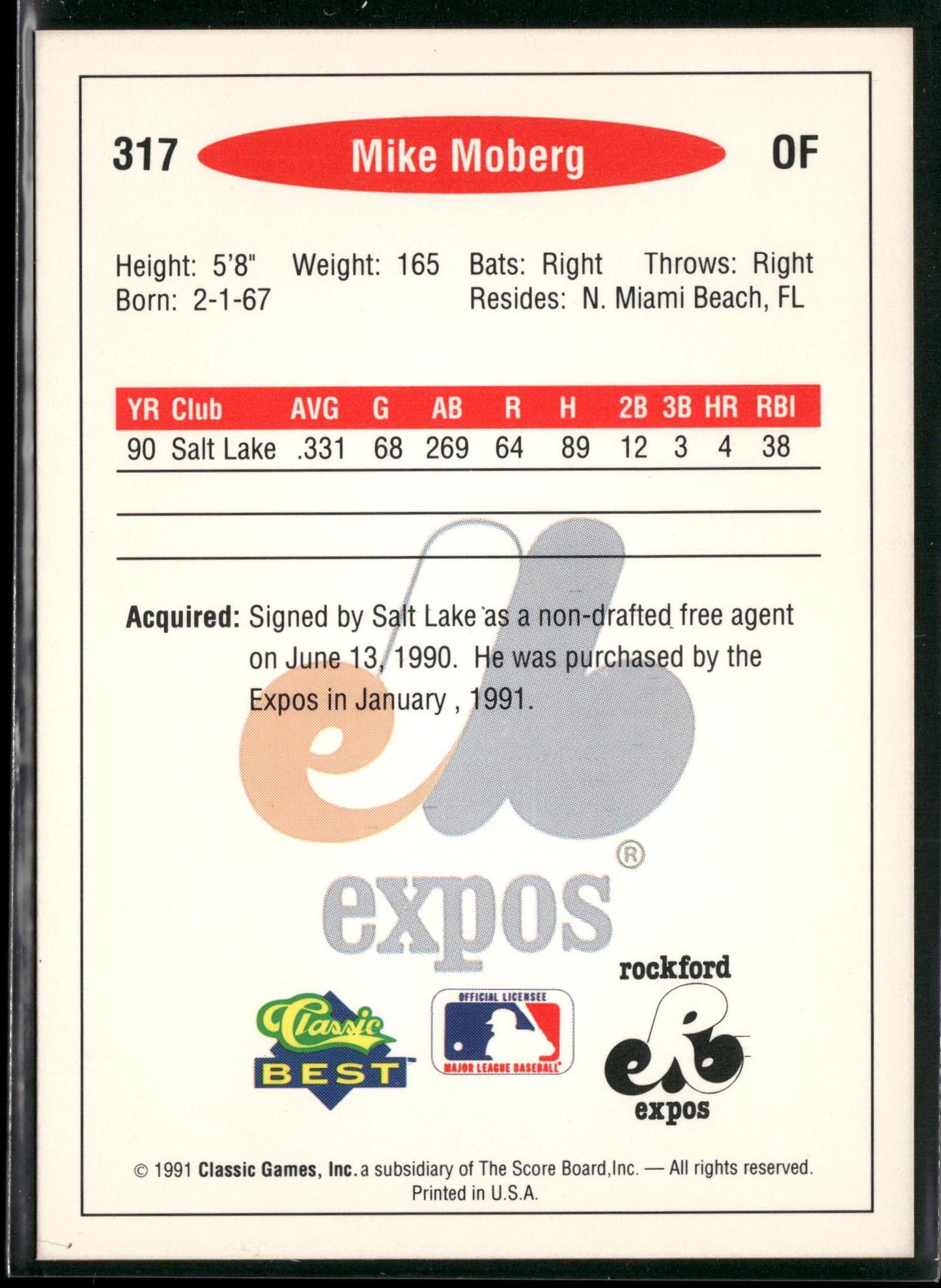 1991 Classic Best #317 Mike Moberg