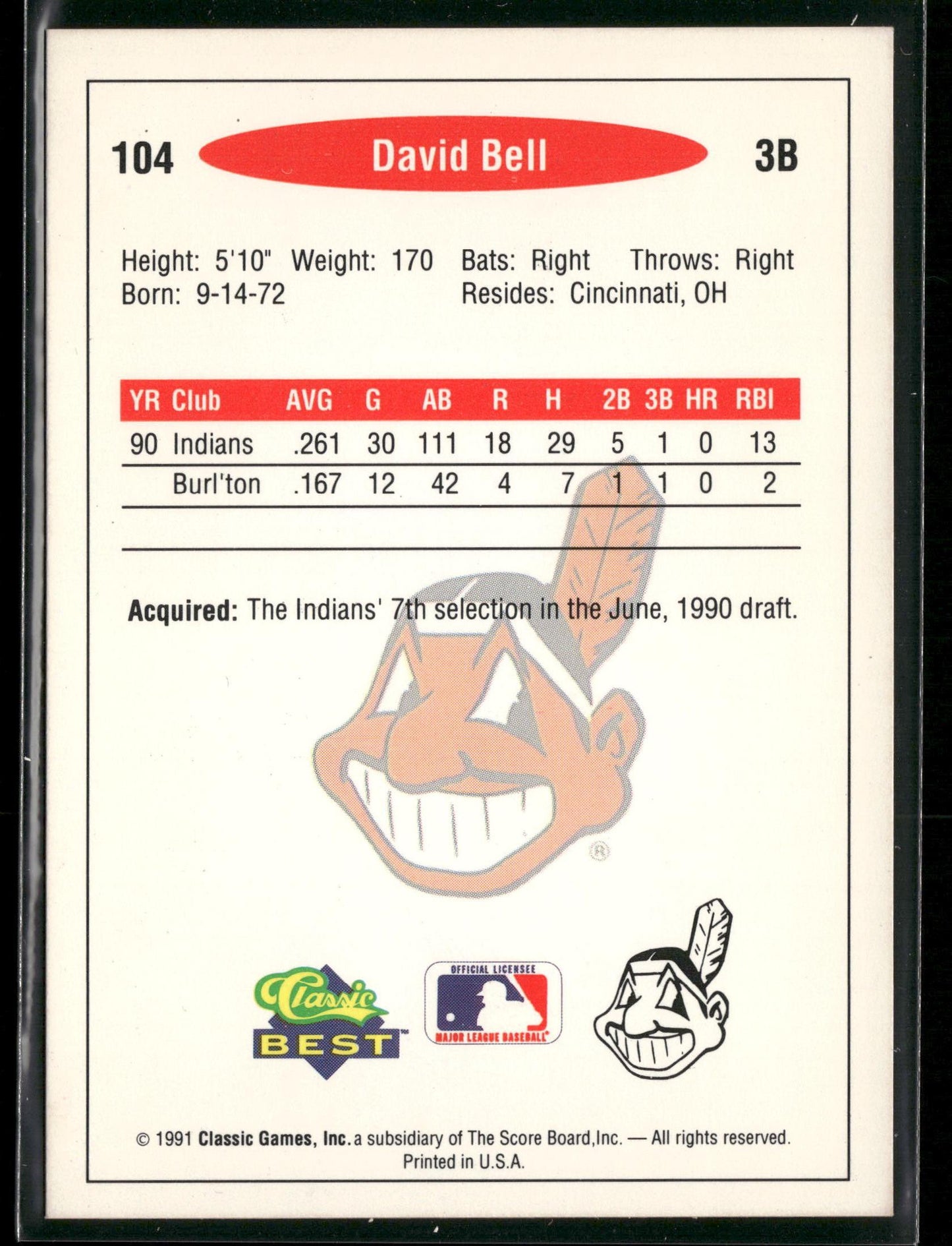 1991 Classic Best #104 David Bell