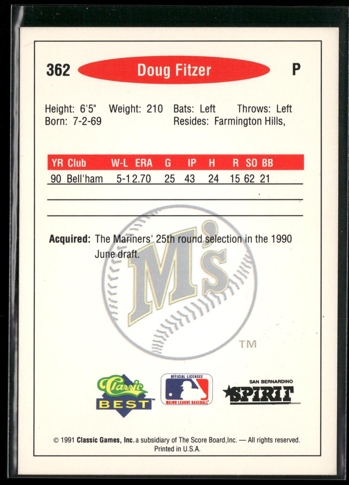1991 Classic Best #362 Doug Fitzer
