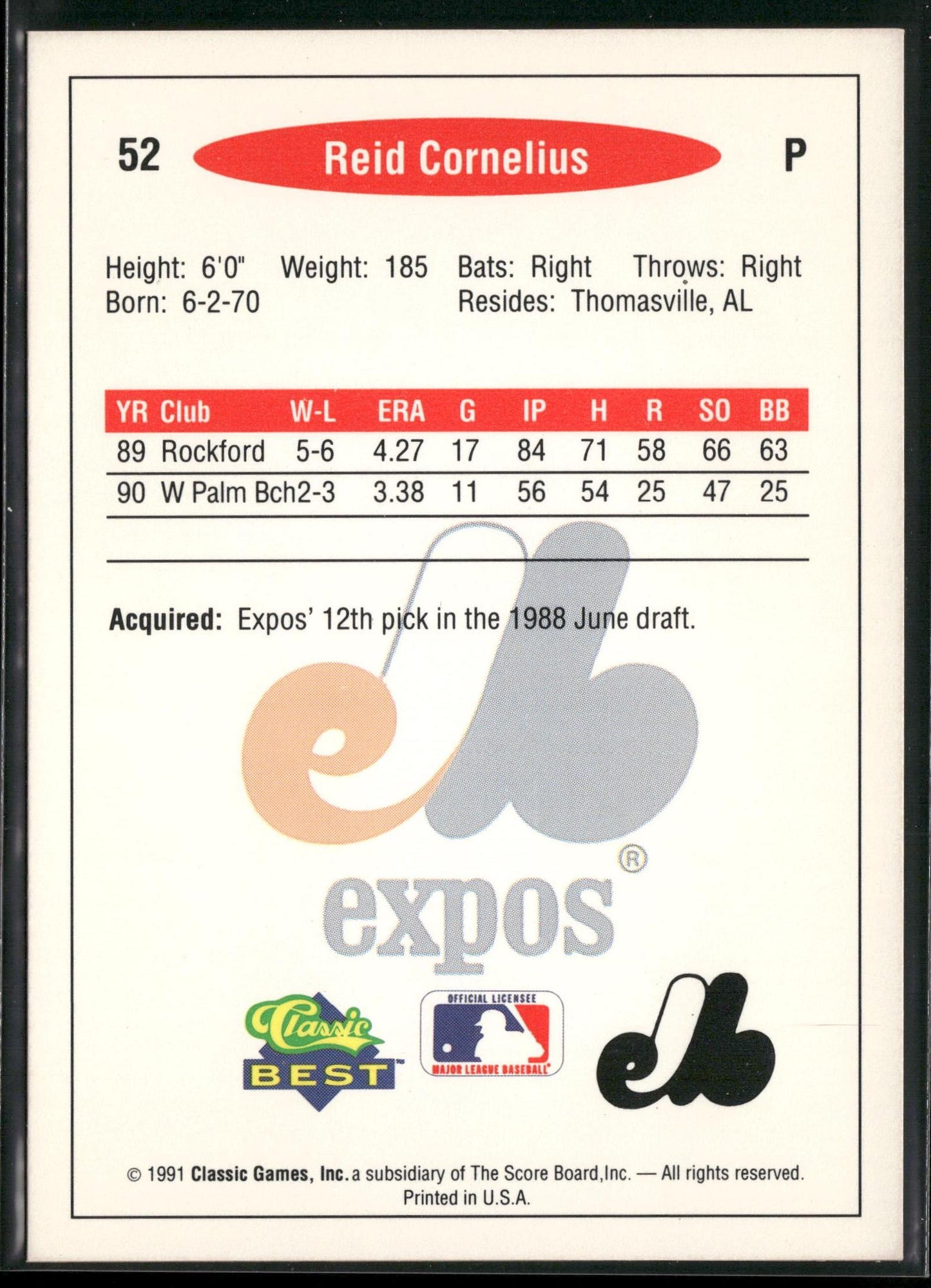 1991 Classic Best #52 Reid Cornelius