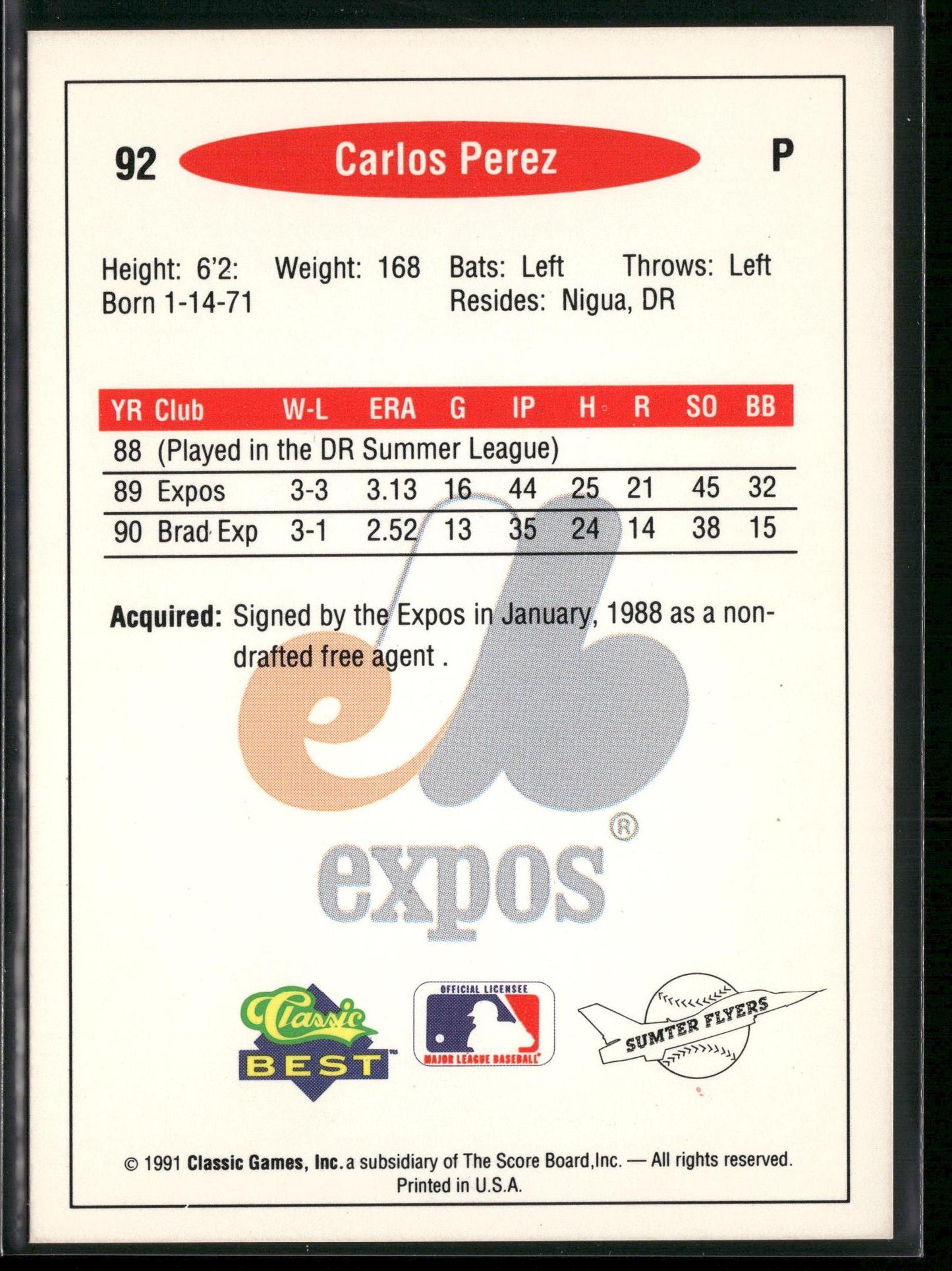 1991 Classic Best #92 Carlos Perez