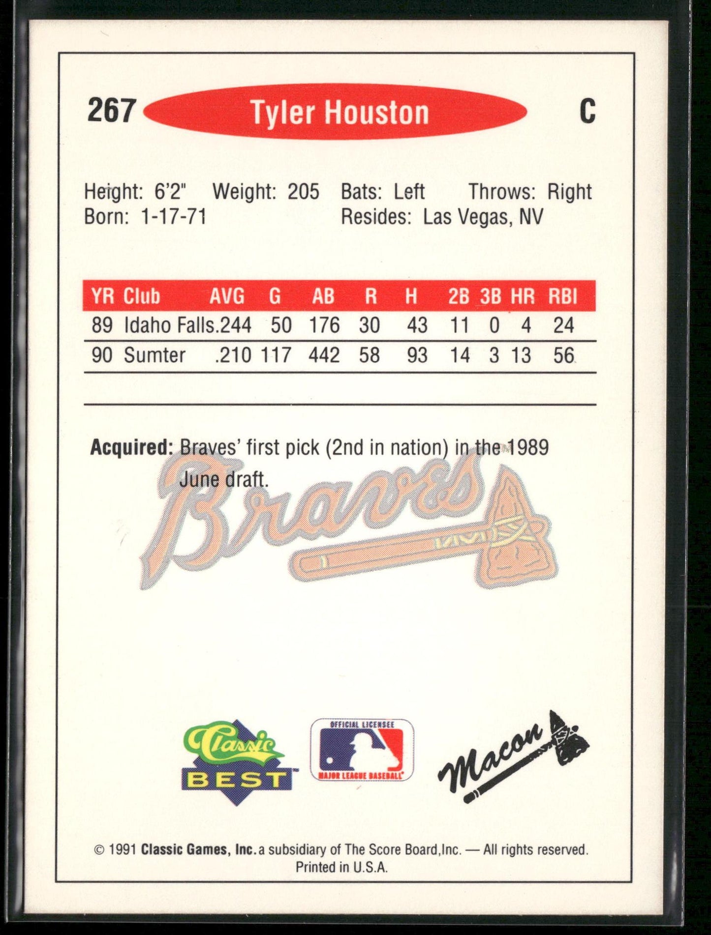 1991 Classic Best #267 Tyler Houston