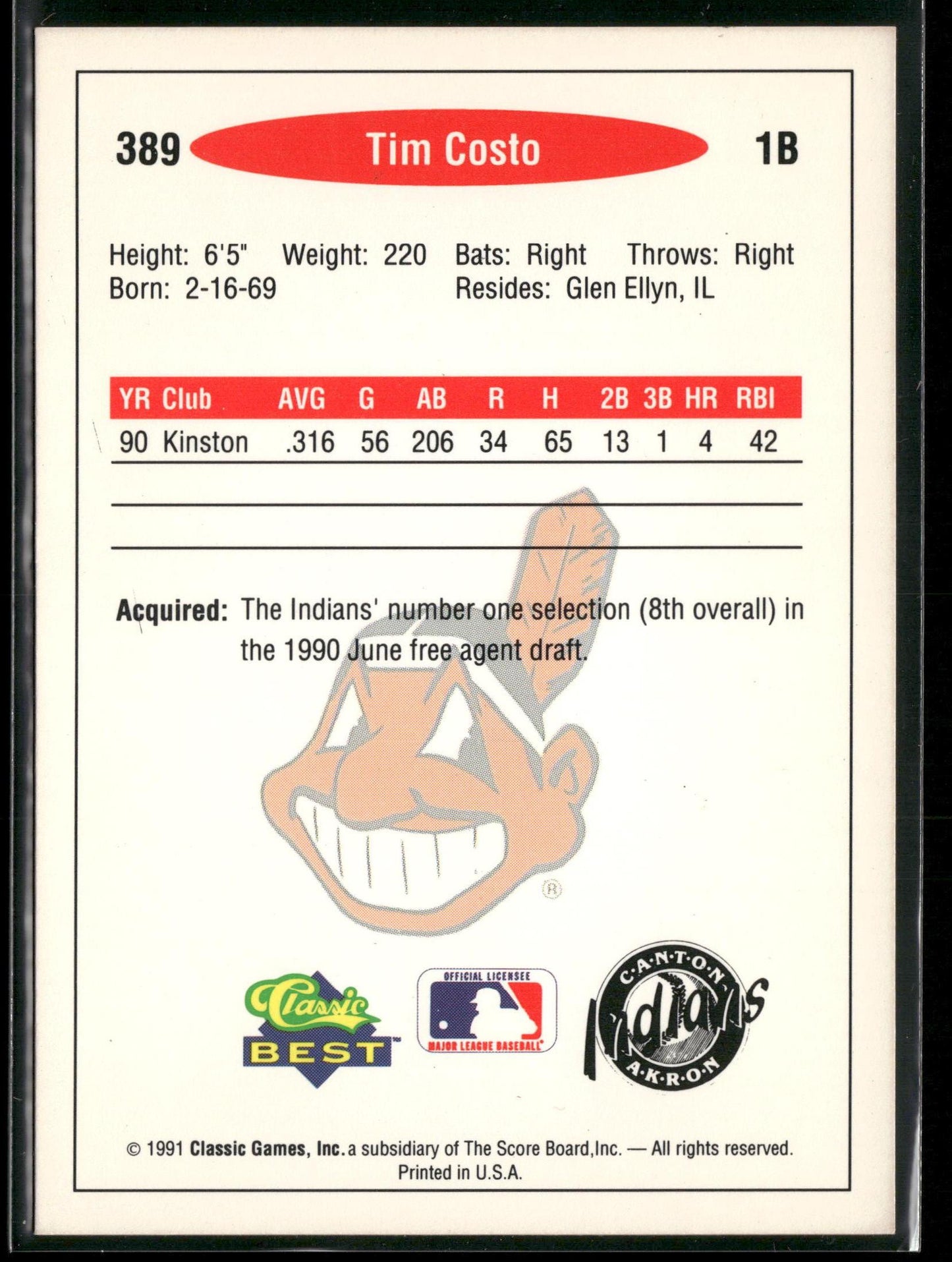 1991 Classic Best #389 Tim Costo