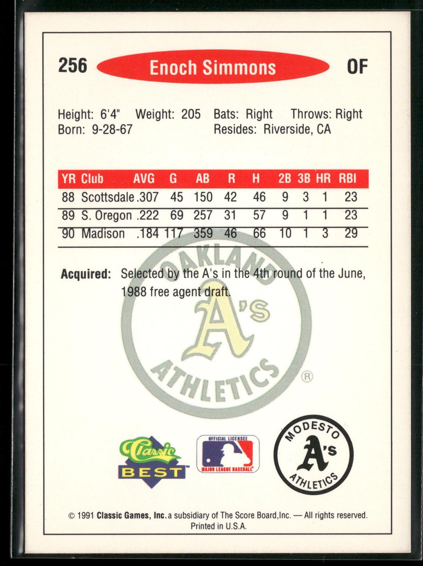 1991 Classic Best #256 Enoch Simmons