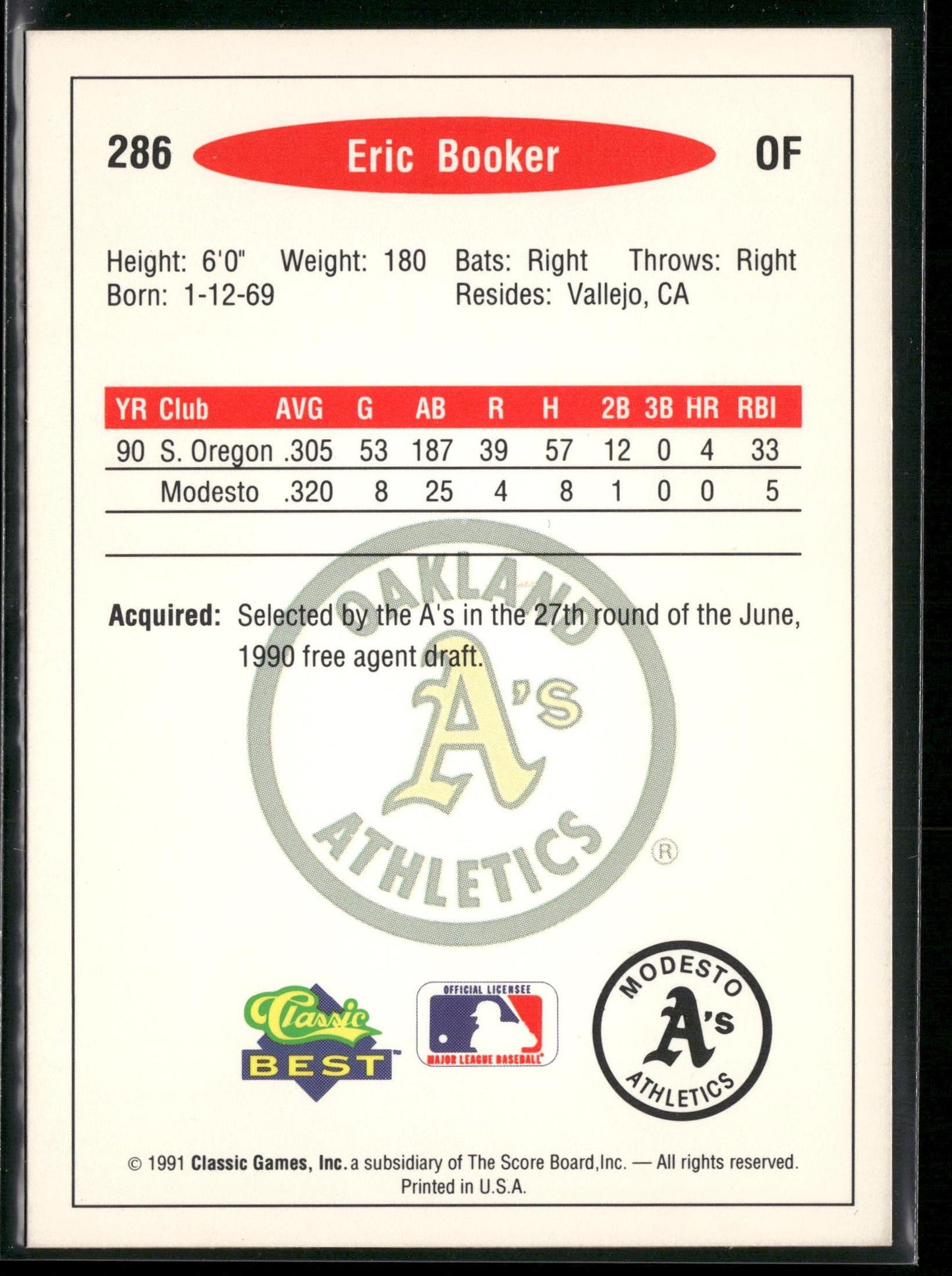 1991 Classic Best #286 Eric Booker