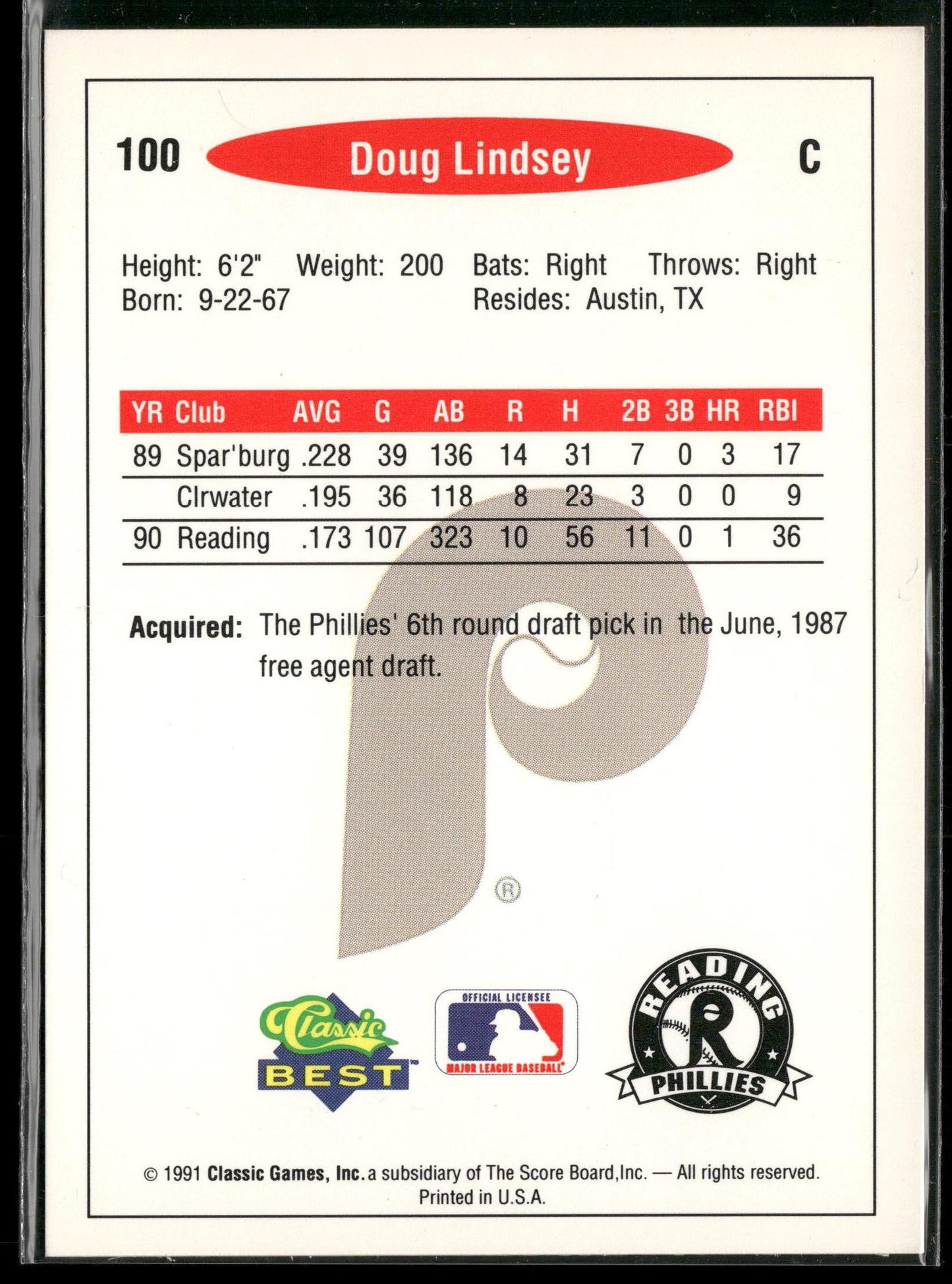 1991 Classic Best #100 Doug Lindsey