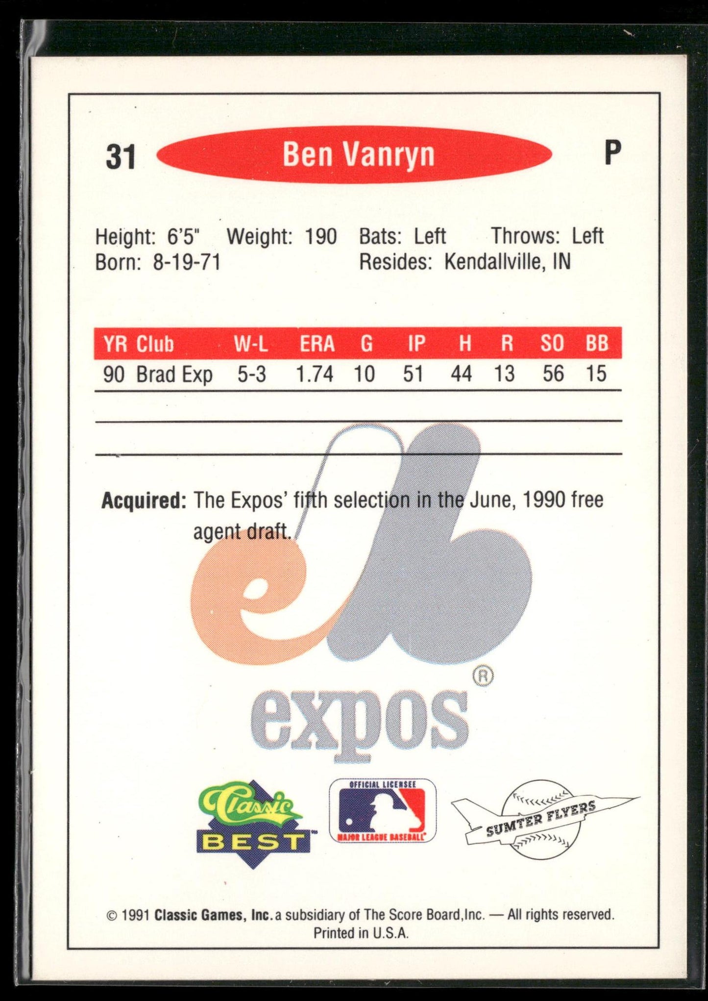 1991 Classic Best #31 Ben Van Ryn