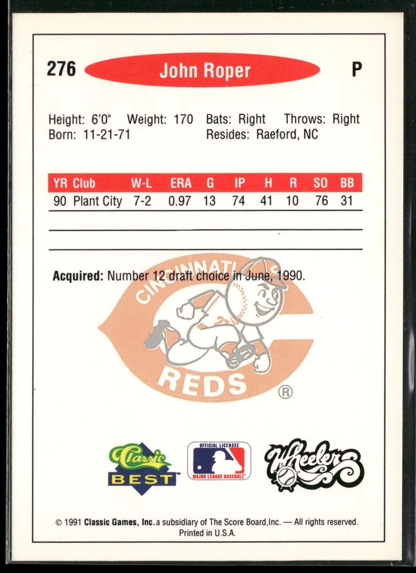 1991 Classic Best #276 John Roper