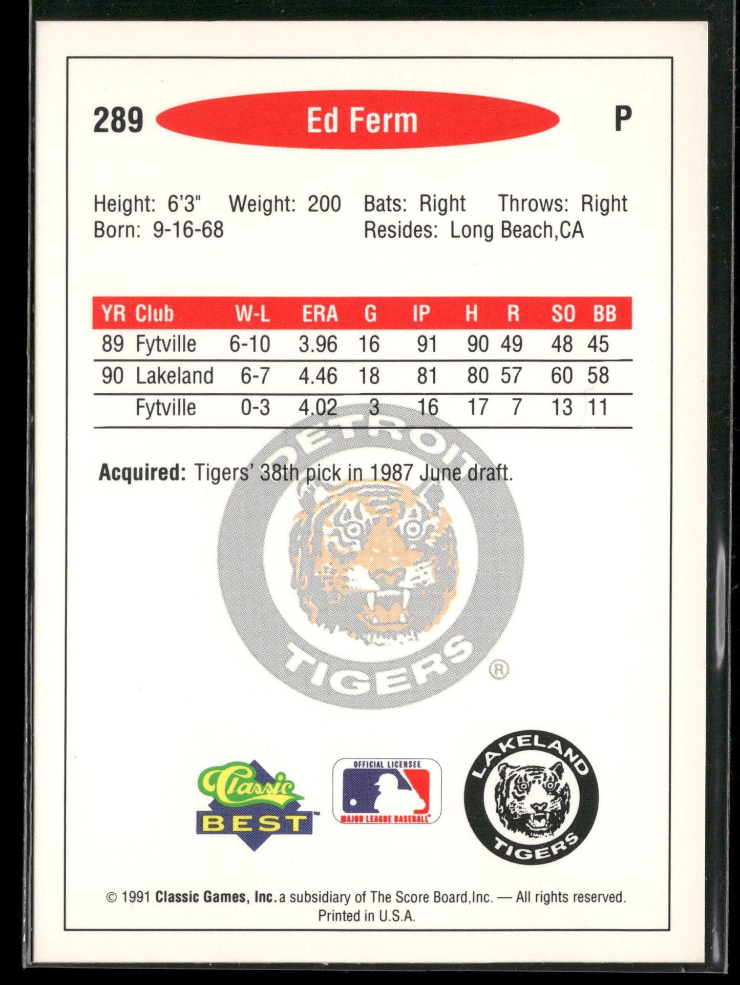 1991 Classic Best #289 Ed Ferm