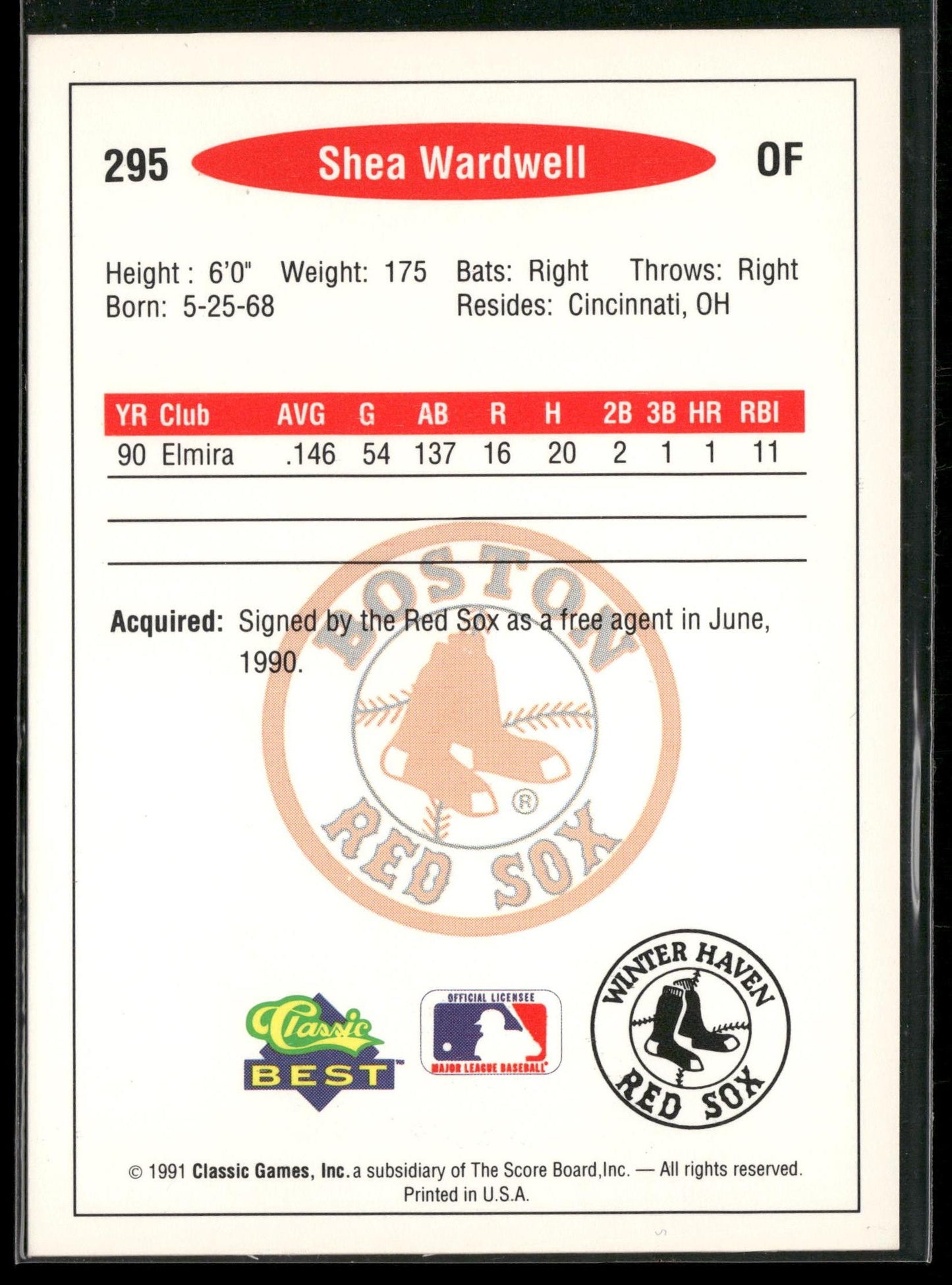 1991 Classic Best #295 Shea Wardwell