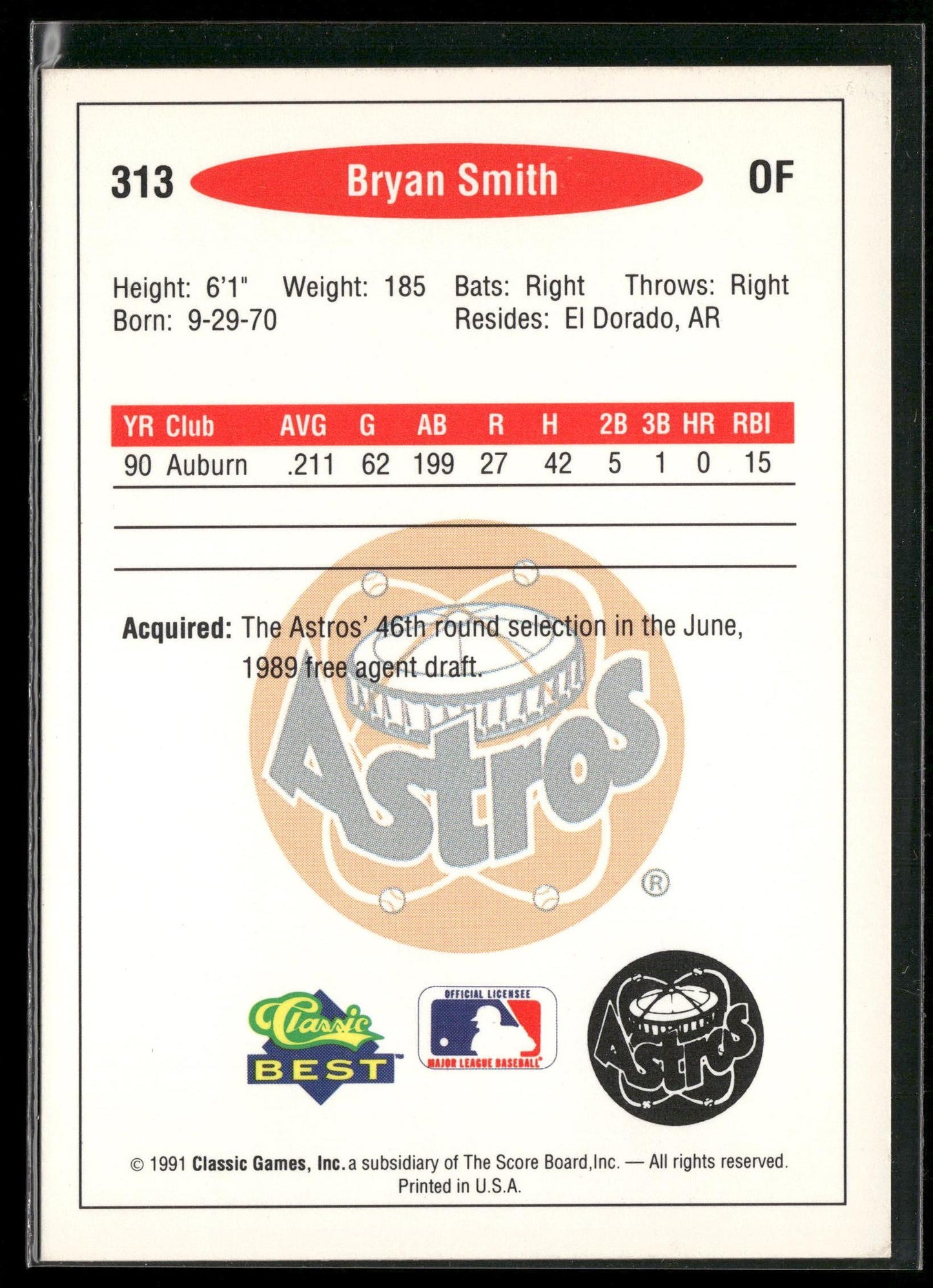 1991 Classic Best #313 Bryan Smith