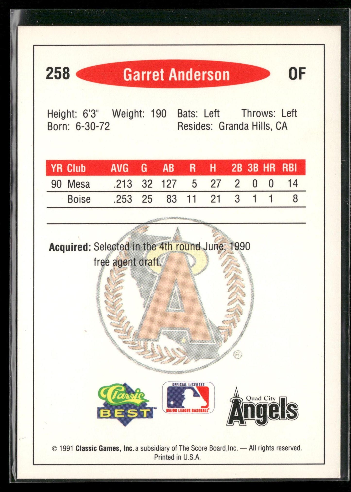 1991 Classic Best #258 Garret Anderson