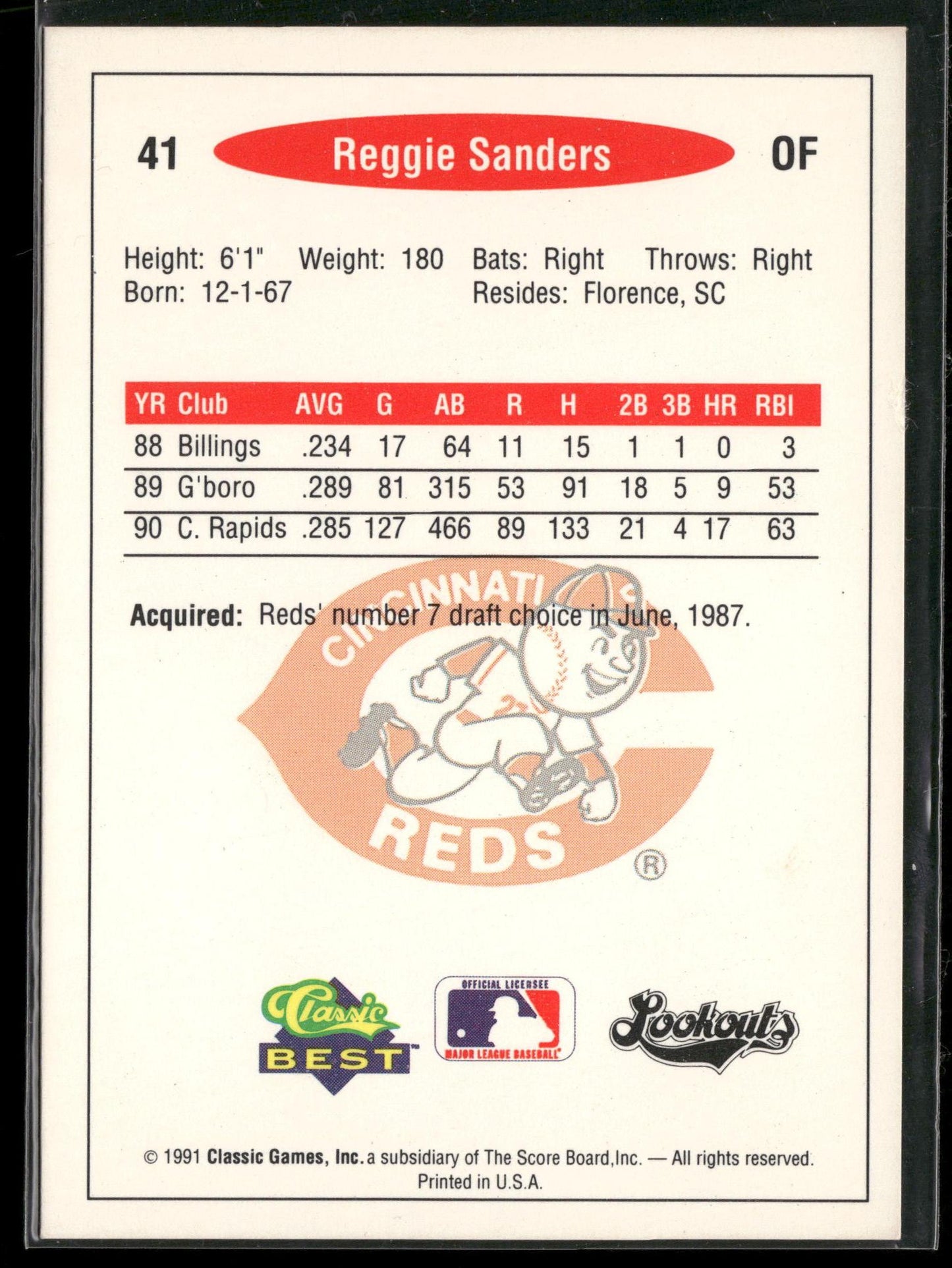 1991 Classic Best #41 Reggie Sanders