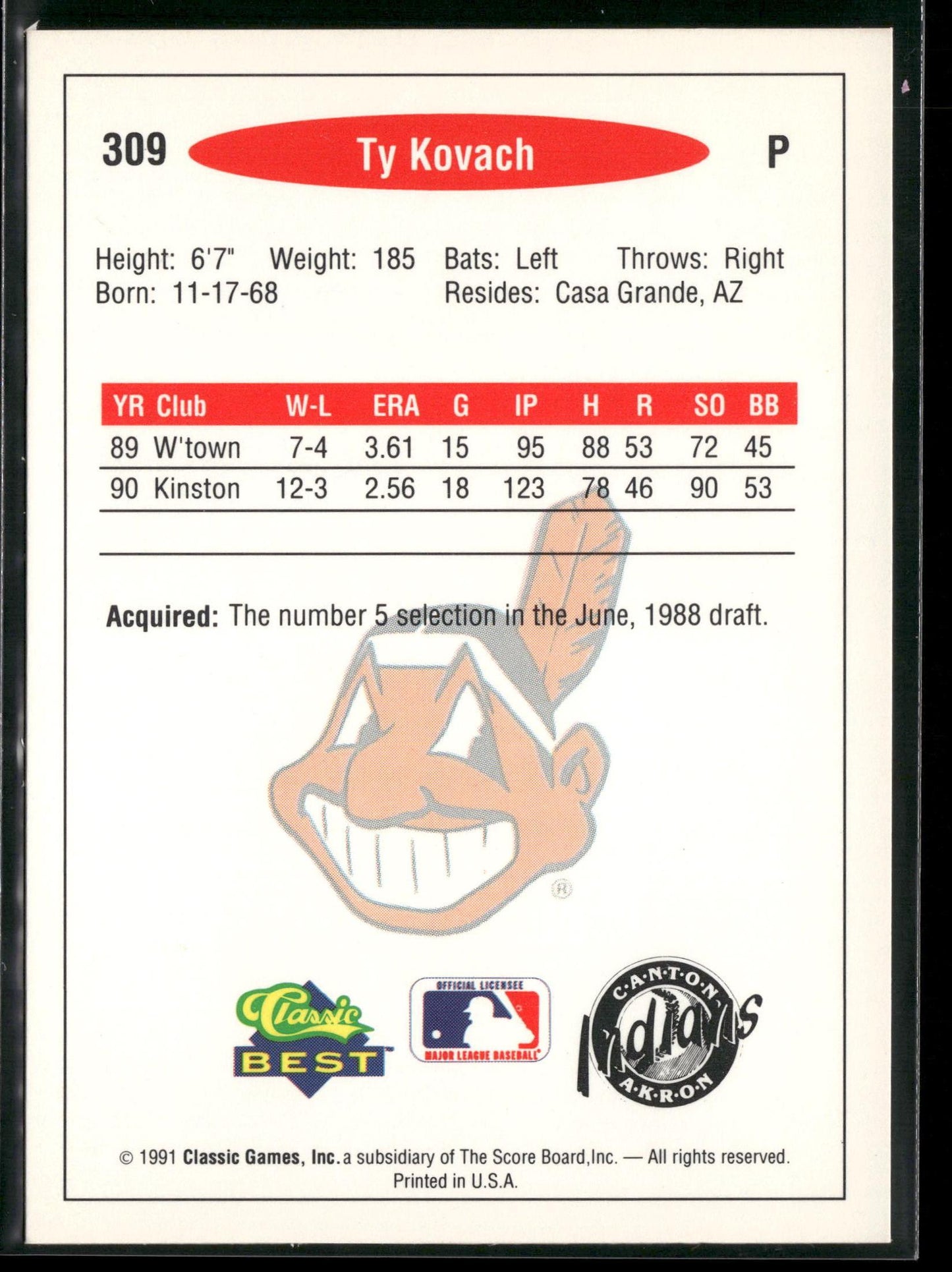 1991 Classic Best #309 Ty Kovach