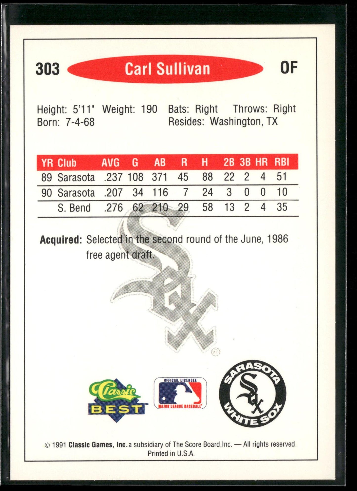 1991 Classic Best #303 Carl Sullivan