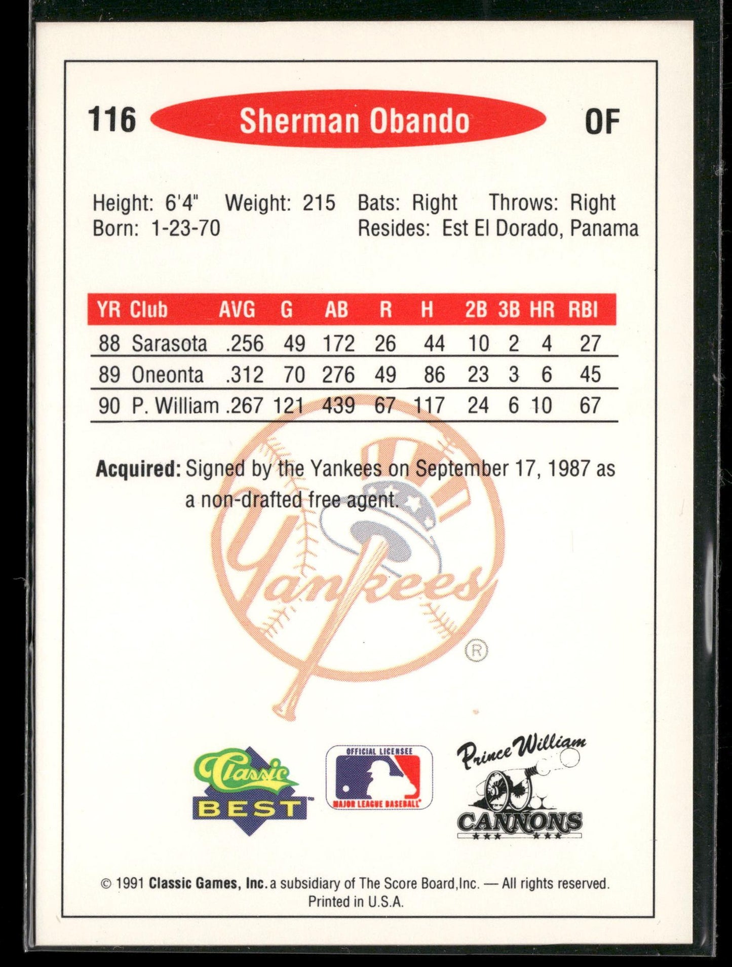 1991 Classic Best #116 Sherman Obando