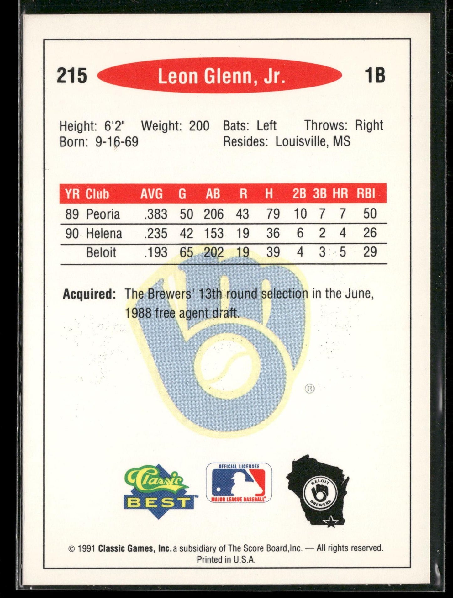 1991 Classic Best #215 Leon Glenn, Jr.