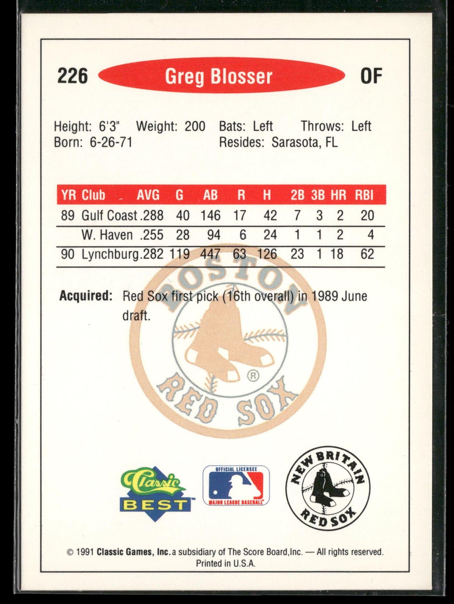 1991 Classic Best #226 Greg Blosser