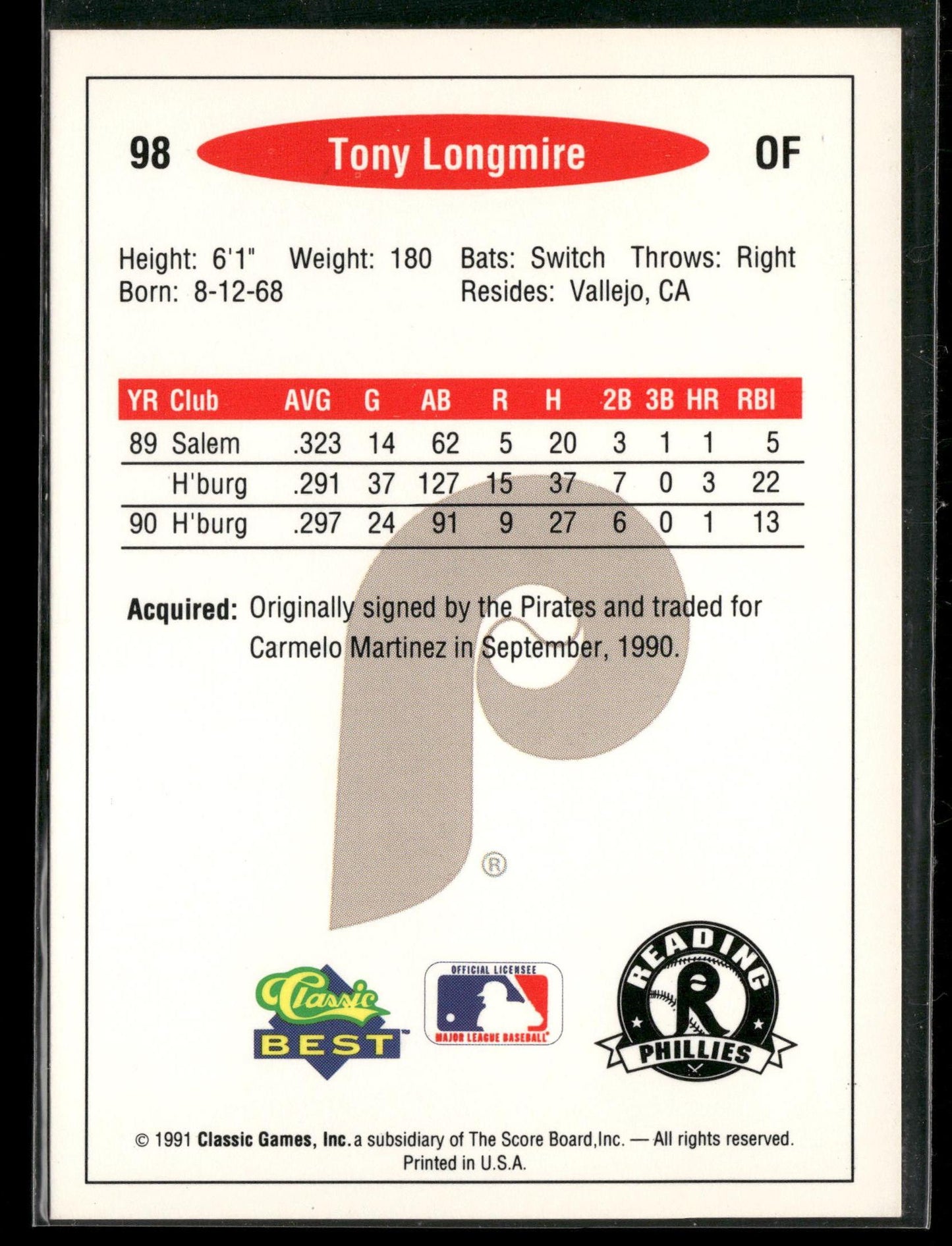 1991 Classic Best #98 Tony Longmire